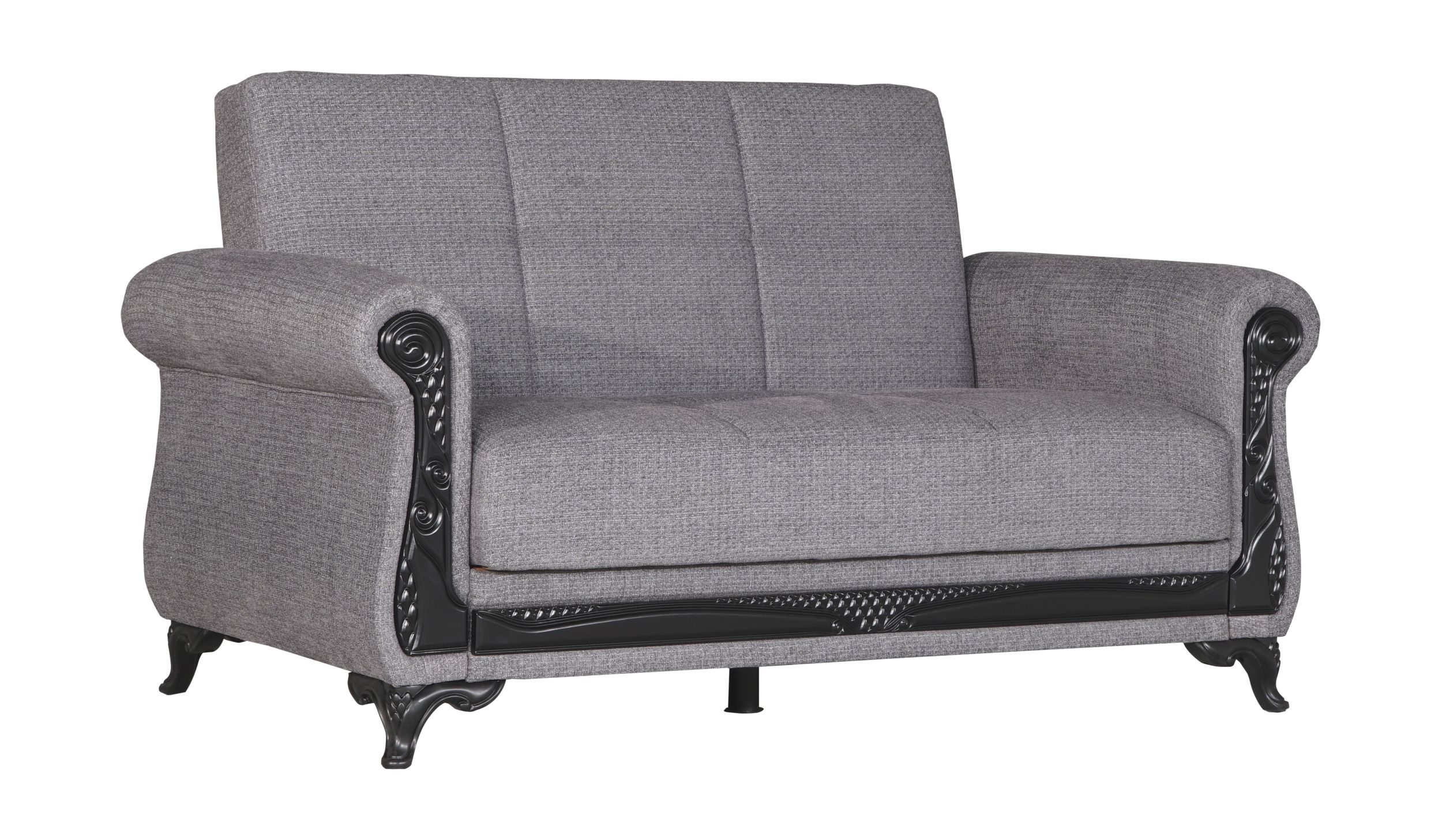 SM Breda Fabric Storage Sleeper Loveseat with Wood Trim