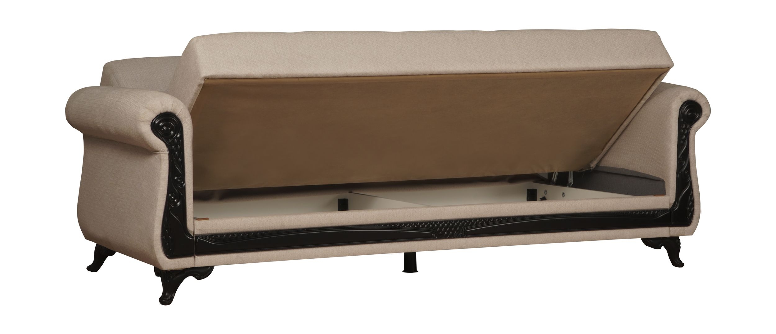 SM Breda Fabric Storage Sleeper Sofa with Wood Trim
