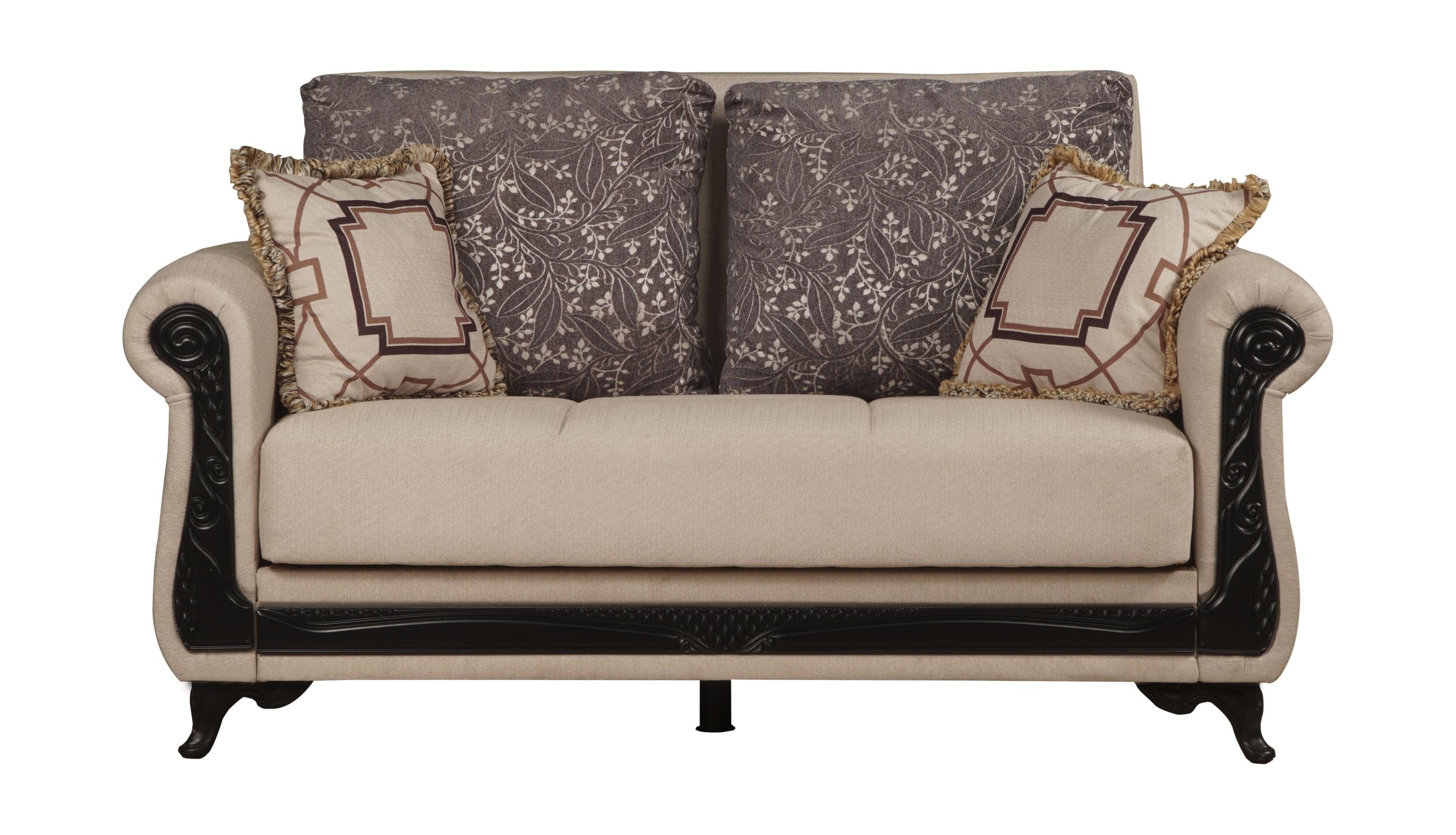 SM Breda Fabric Storage Sleeper Loveseat with Wood Trim