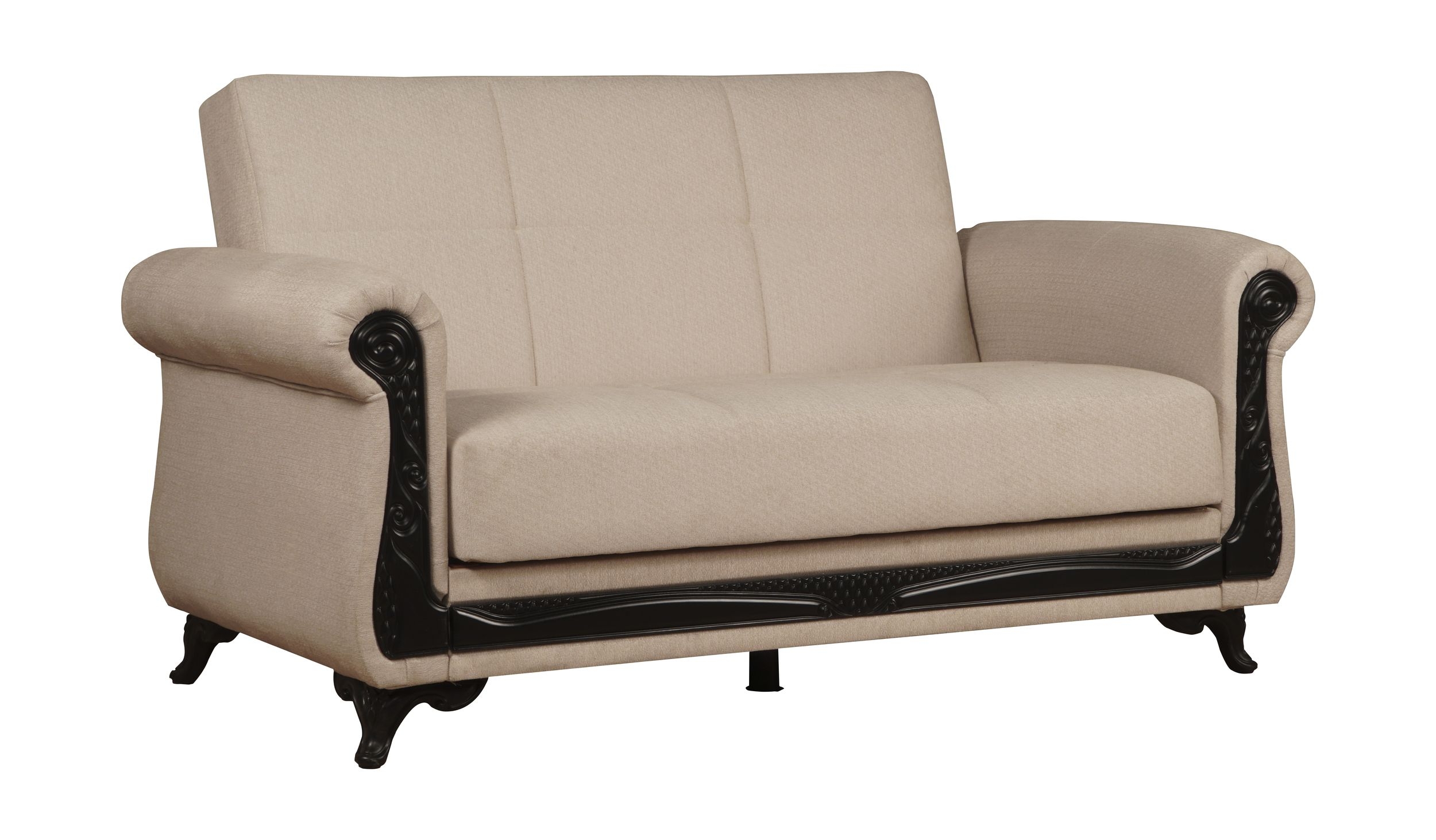 SM Breda Fabric Storage Sleeper Loveseat with Wood Trim