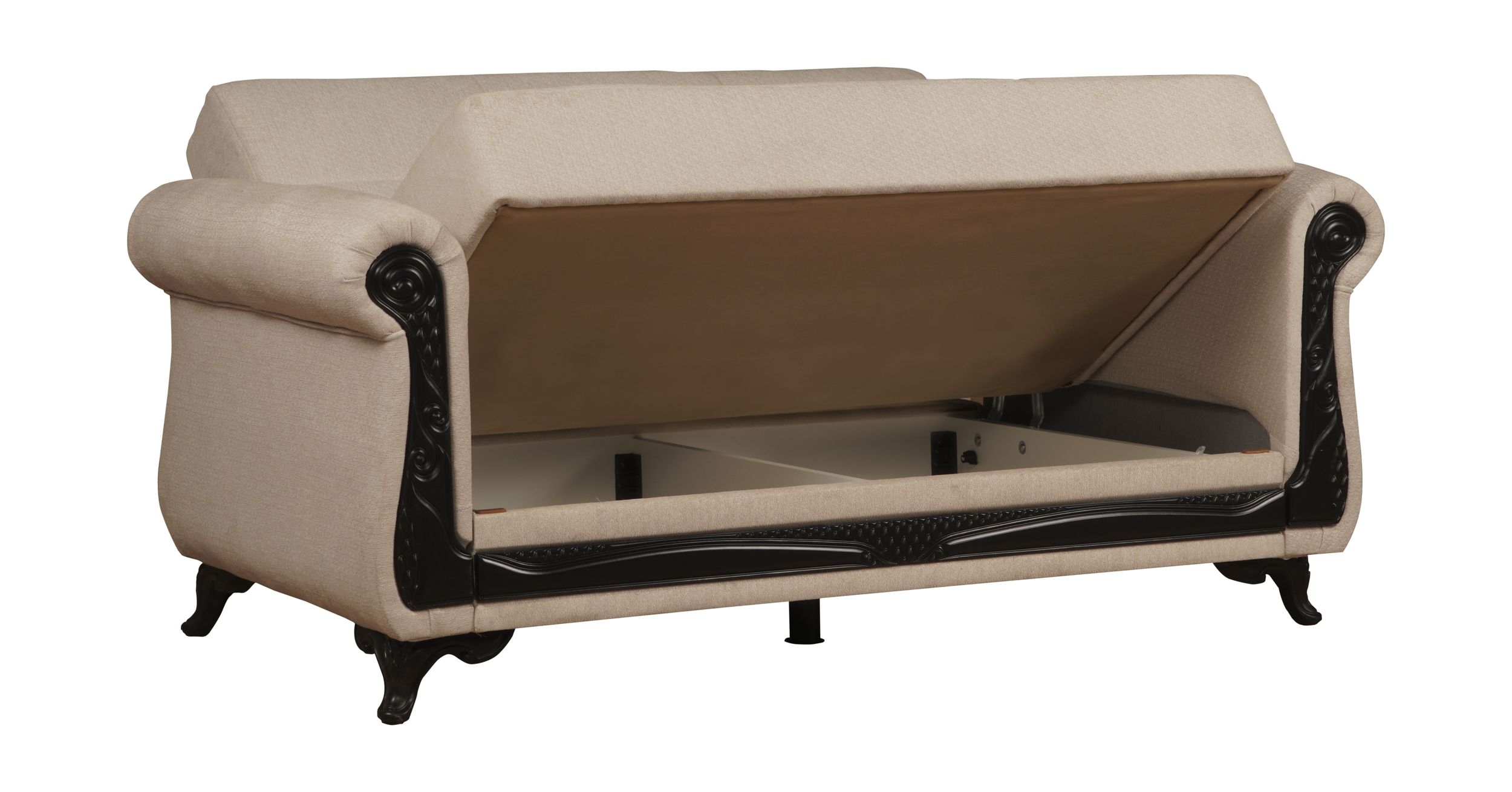 SM Breda Fabric Storage Sleeper Loveseat with Wood Trim