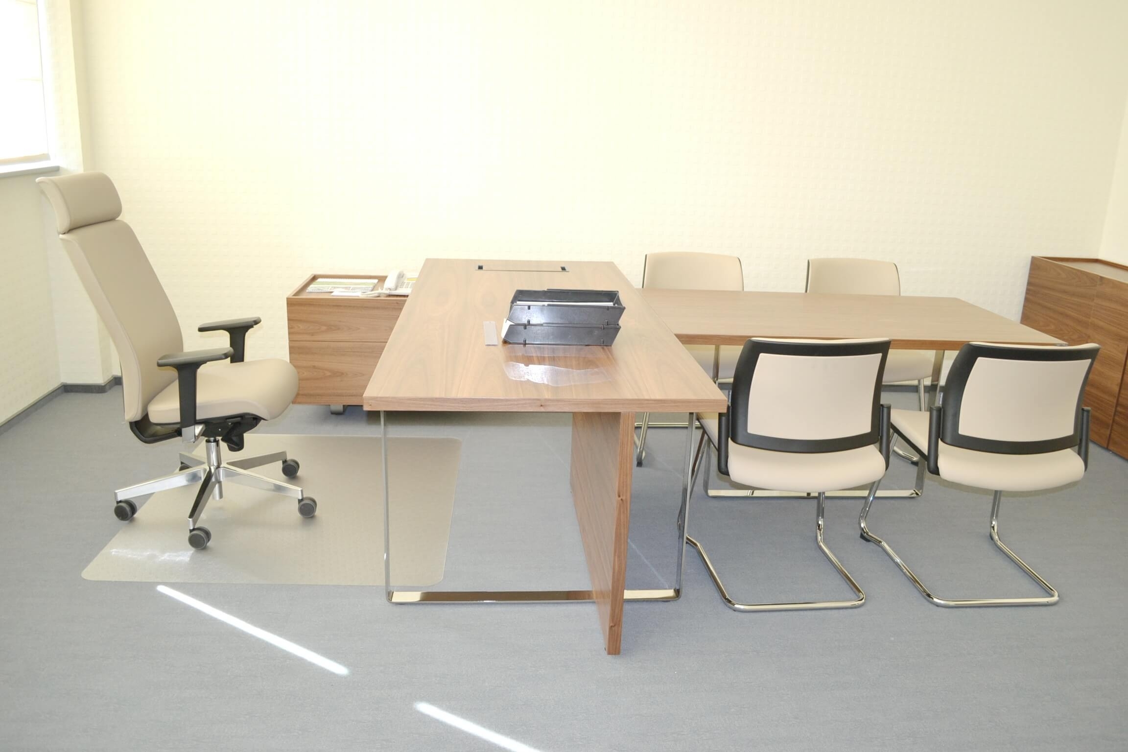 Plana Wood Veneer Executive Desk w/Pedestal by NARBUTAS 