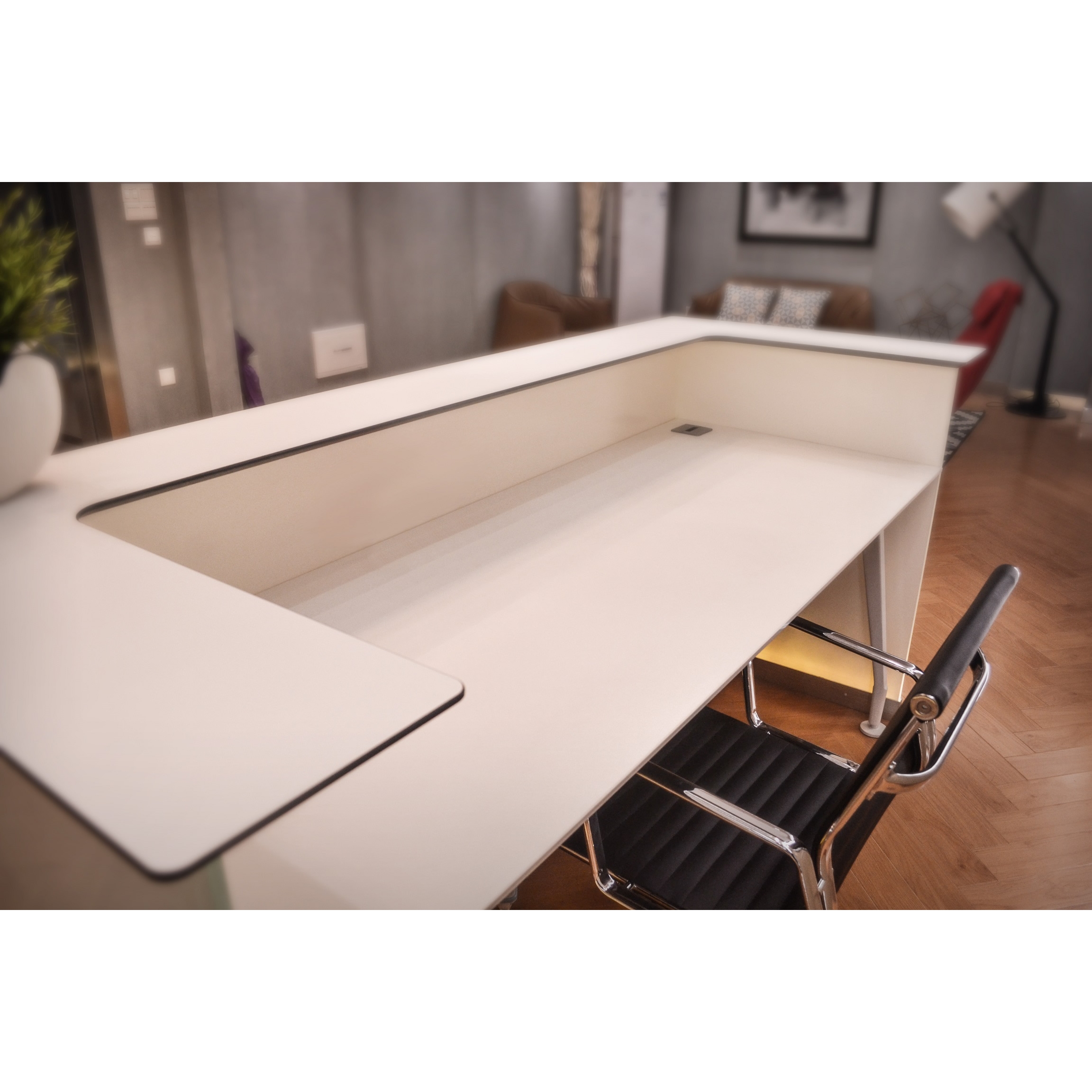 Crystal 70" Glass Straight Reception Desk with Light