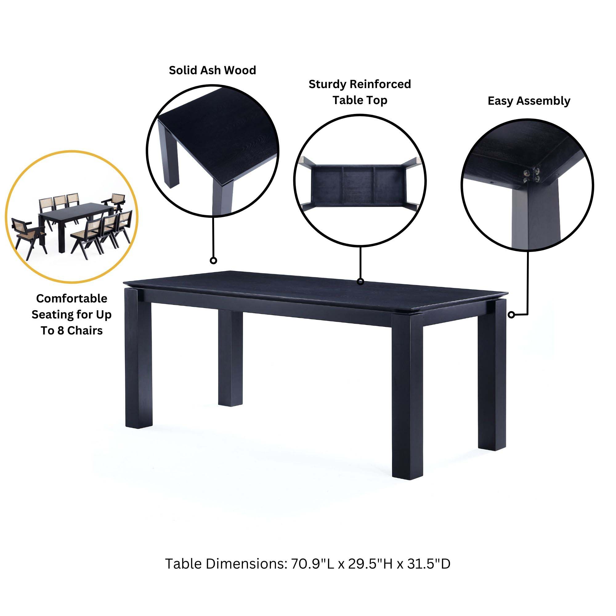 Rockaway 70.86-inch Solid Wood Dining Table 