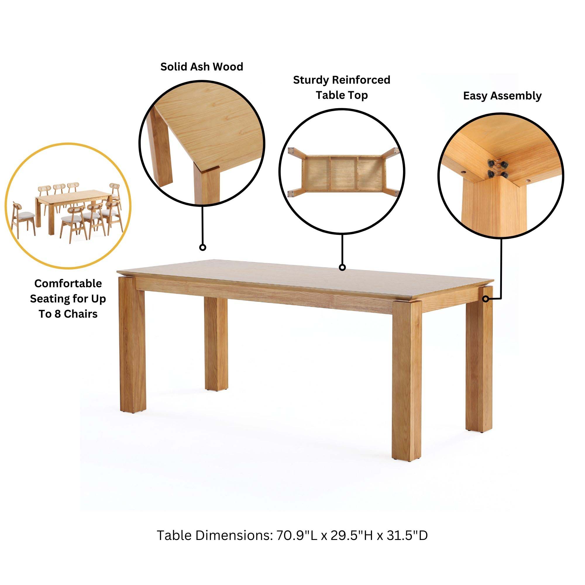 Rockaway 70.86-inch Solid Wood Dining Table 