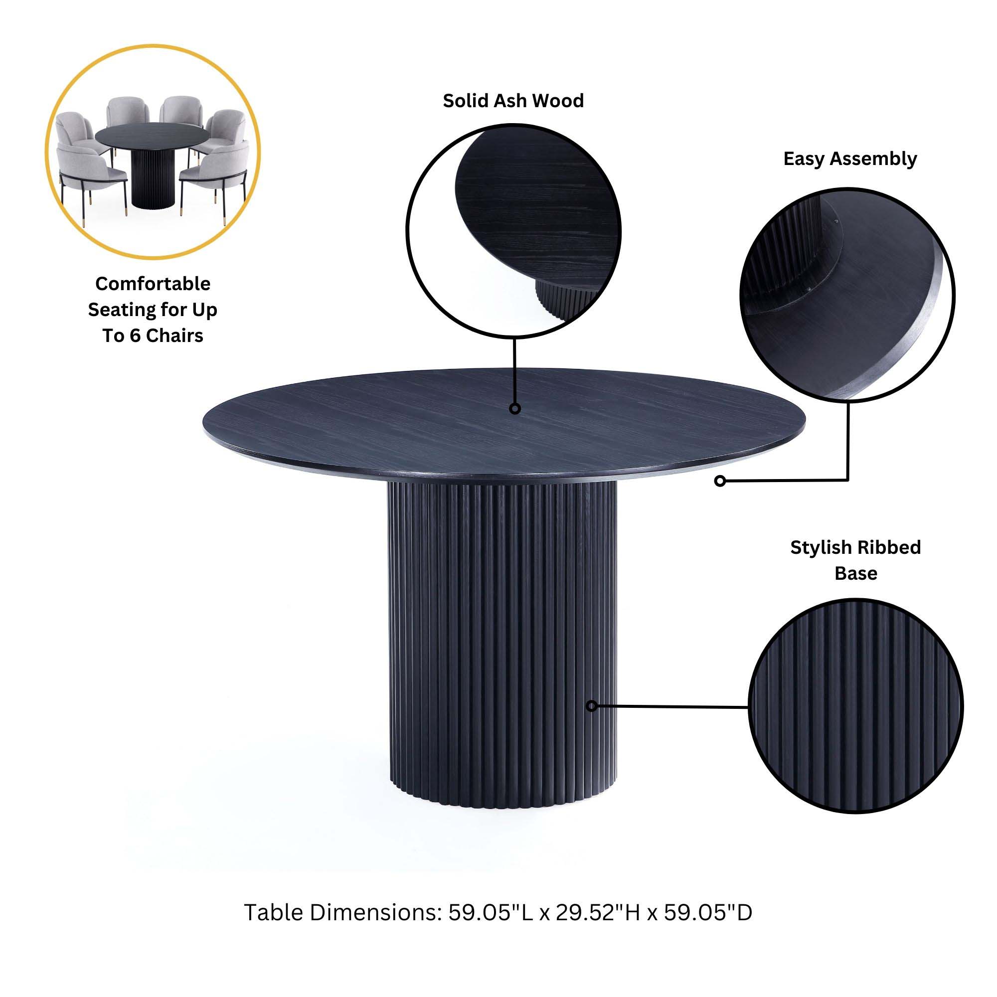 Hathaway 59-inch Solid Wood Round Dining Table 