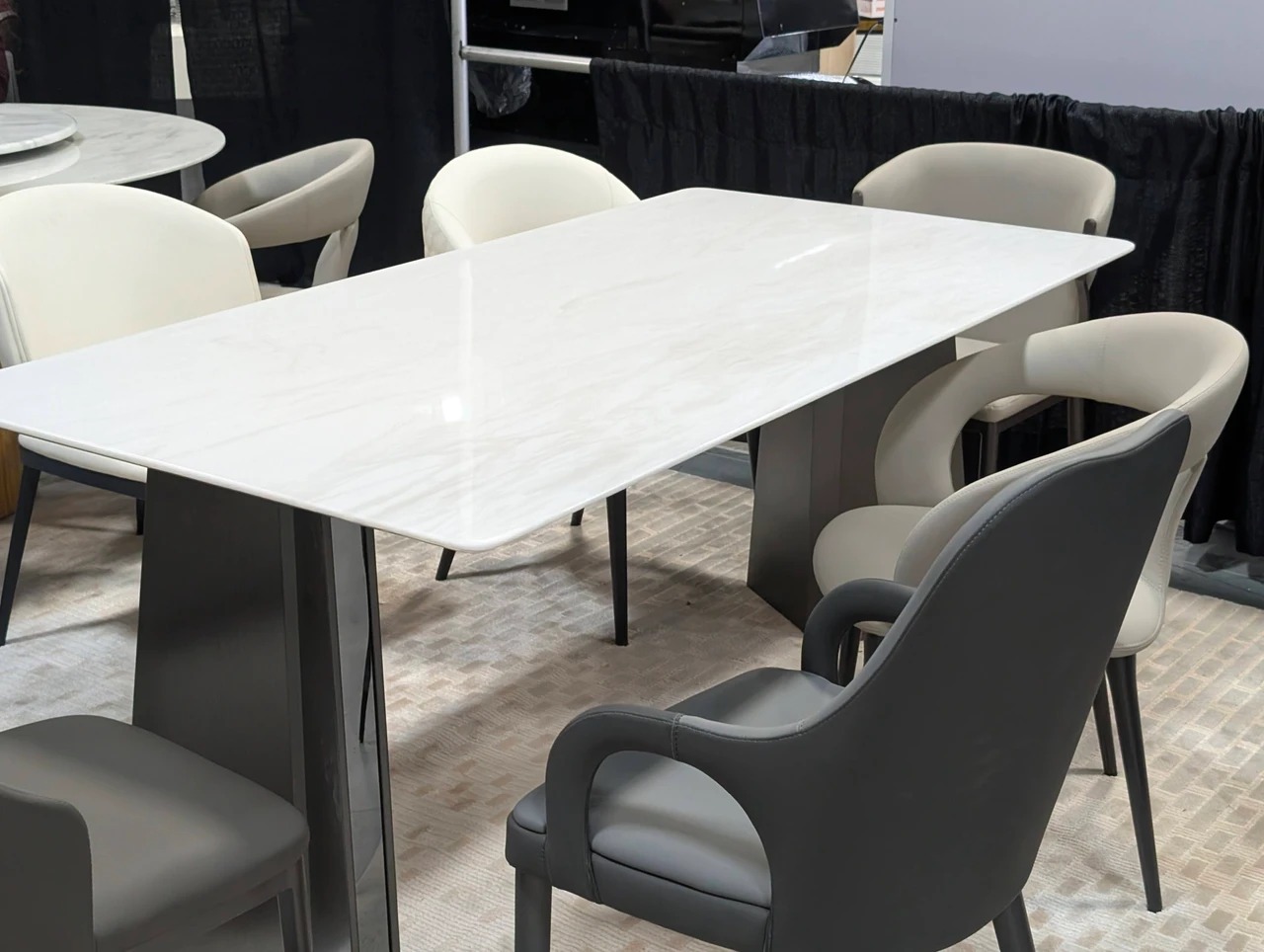 6222 W63" Rectangular Luxury Marble/Metal Dining Table with V-Shaped Legs