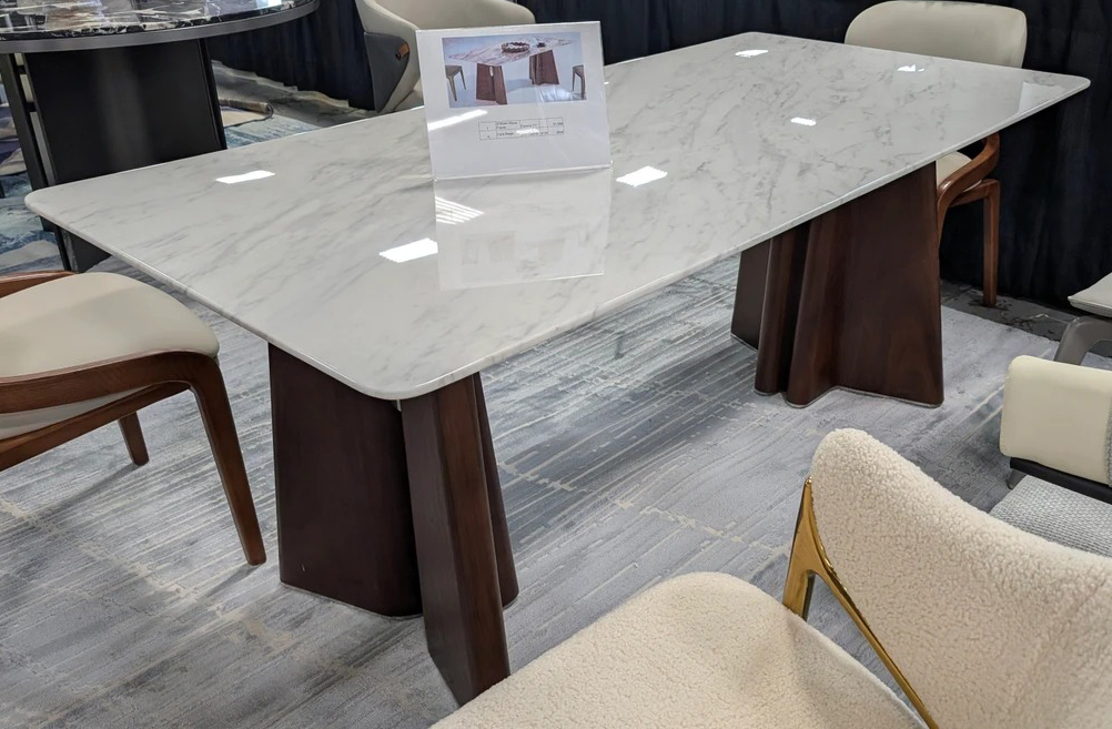 6344 Rectangular Carrara Luxury Marble Dining Table with Architectural Legs