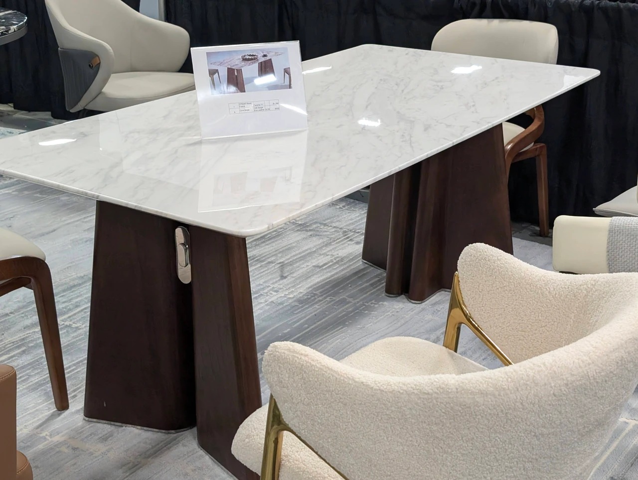 6344 Rectangular Carrara Luxury Marble Dining Table with Architectural Legs
