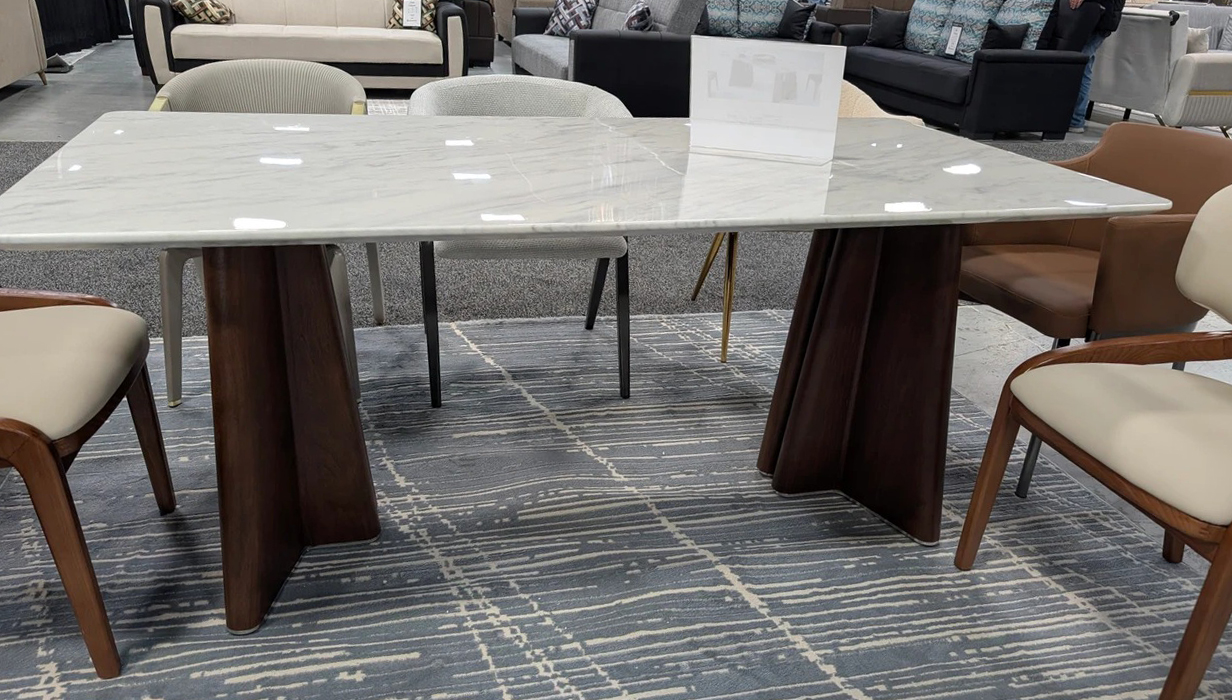 6344 Rectangular Carrara Luxury Marble Dining Table with Architectural Legs