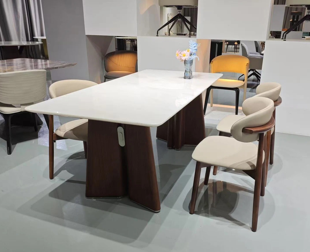6344 Rectangular Carrara Luxury Marble Dining Table with Architectural Legs