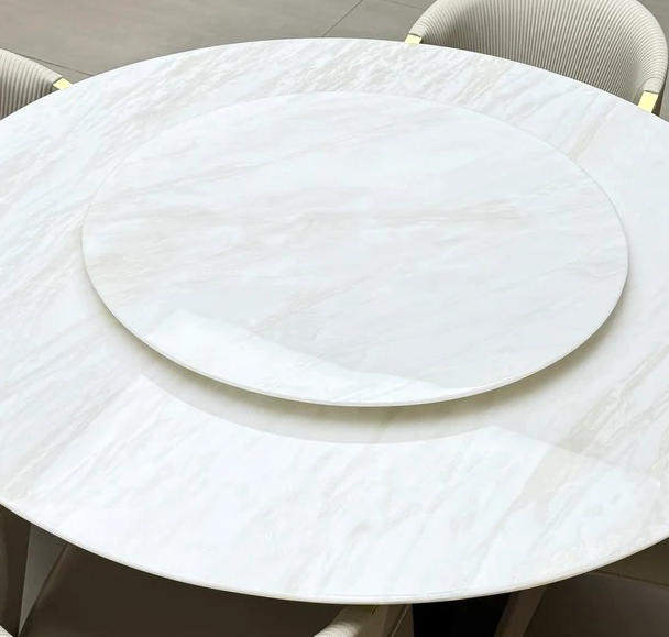 S890 Round Luxury Marble Dining Table with Sculpted Center Base