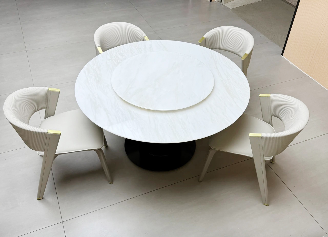 S890 Round Luxury Marble Dining Table with Sculpted Center Base