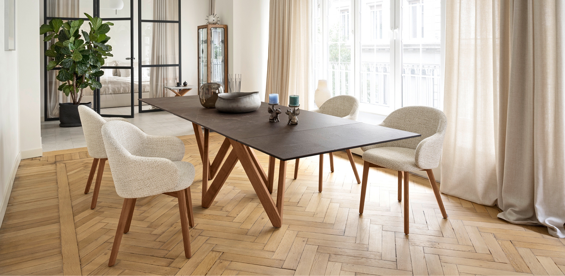 Holly Fab Fabric/Wood Customizable Dining Armchair