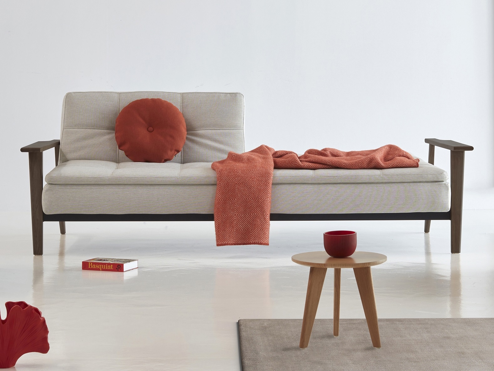 Dublexo Frej Fabric Sofa Bed w/Smoked Oak Arms & Legs