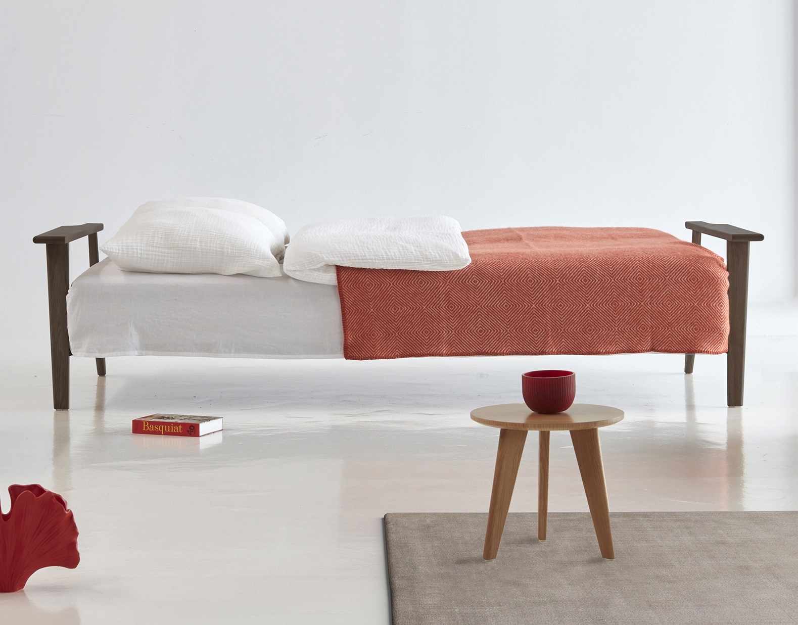 Dublexo Frej Fabric Sofa Bed w/Smoked Oak Arms & Legs