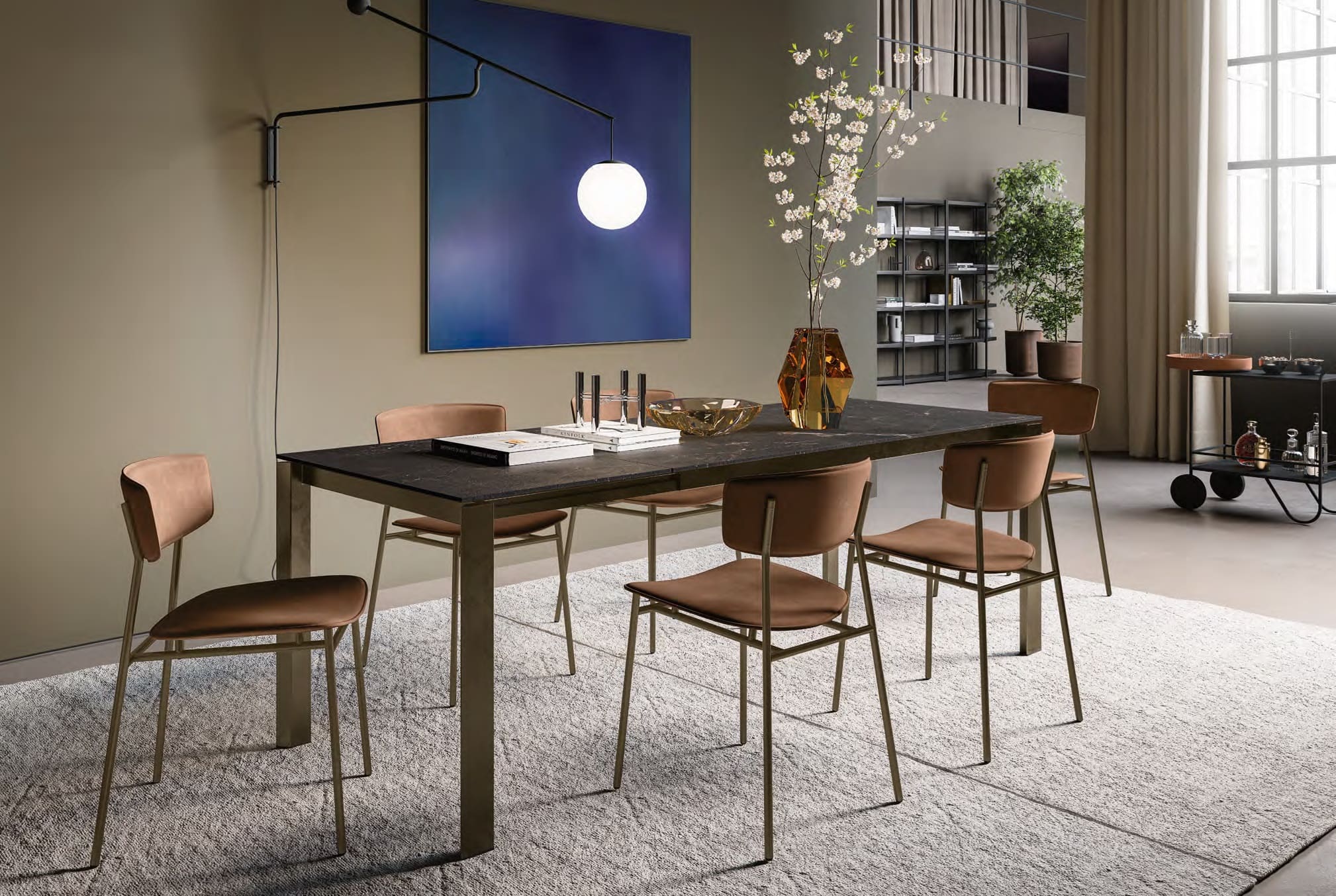 Duca W51.3"-74.9" Rectangular Ceramic/Metal Extendable Dining Table