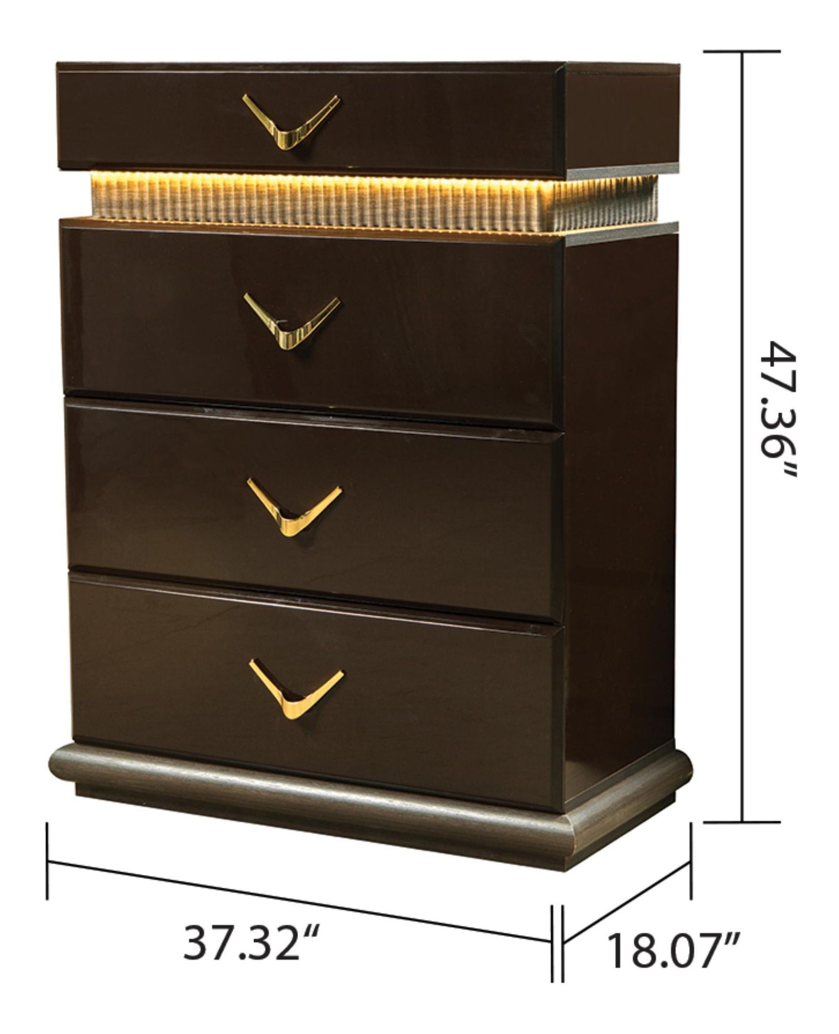 Dunhill 4-Drawer Wood Veneer Chest with LED Lighting