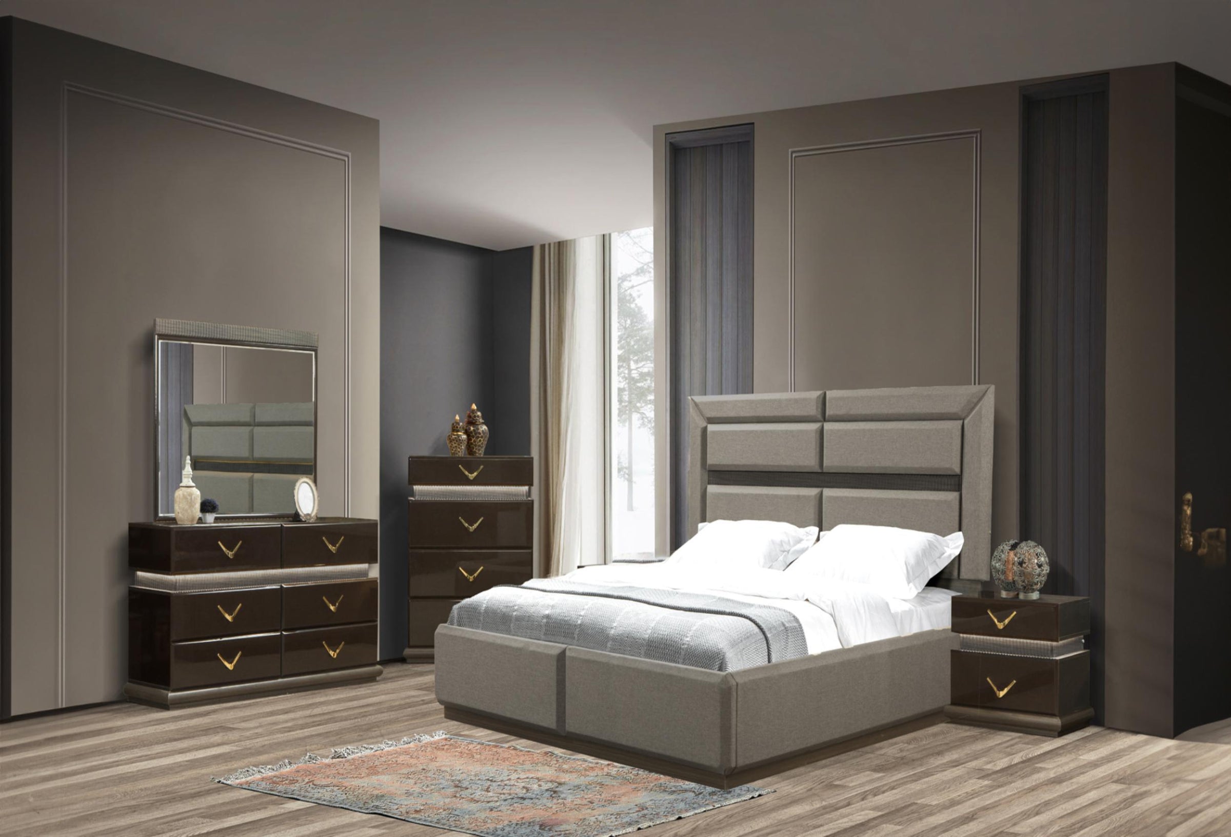 Dunhill King Size Bed with Fabric Upholstery & LED Lighting
