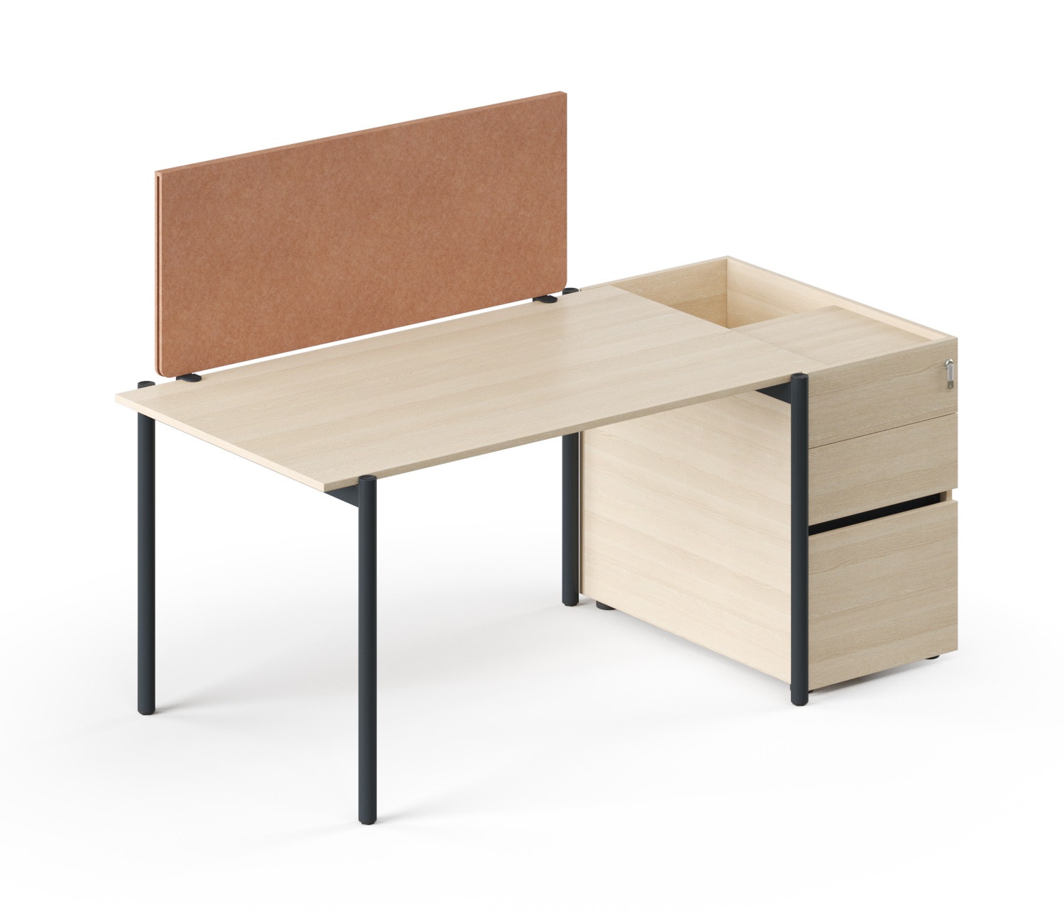 Zedo Single Office Desk for 1 Person w/Screen & Pedestal