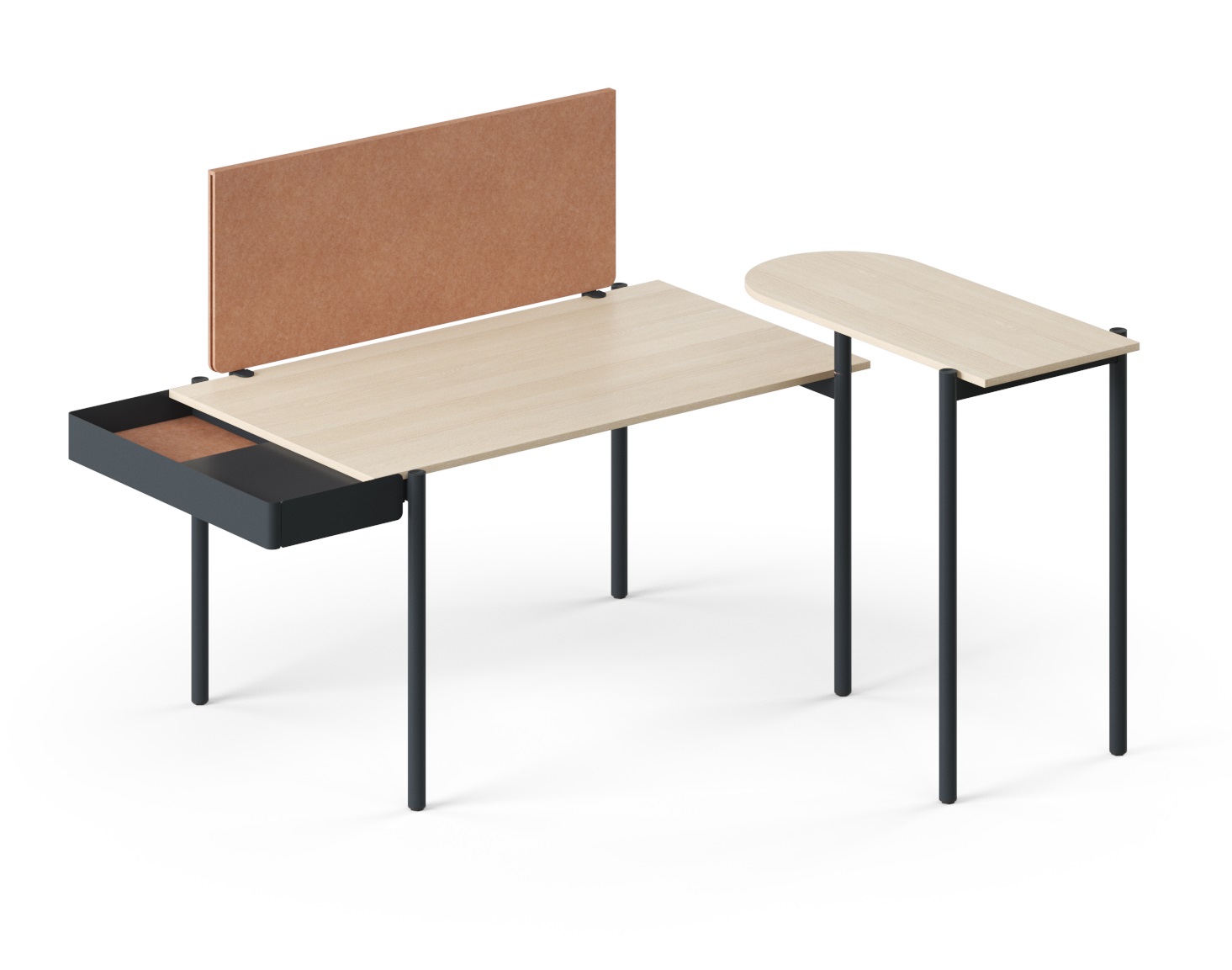 Zedo Single Office Desk w/Screen, High Table & Felt-Lined Metal Side Drawer