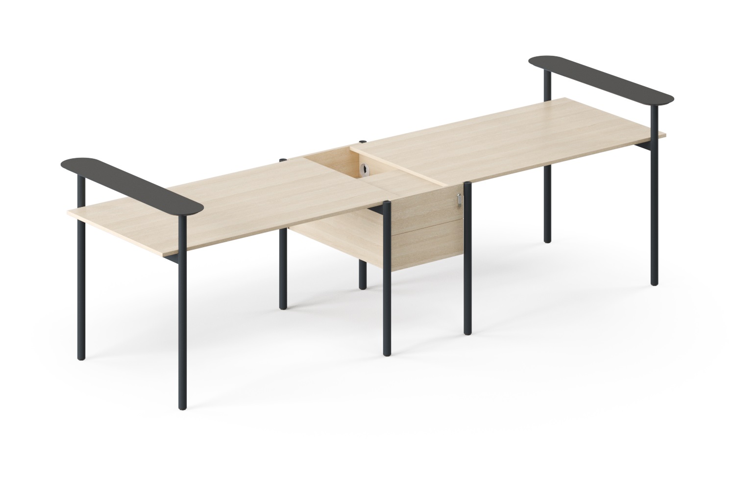 Zedo 2-Desk Office Workstation w/Hanged Pedestal & 2 Side Shelves
