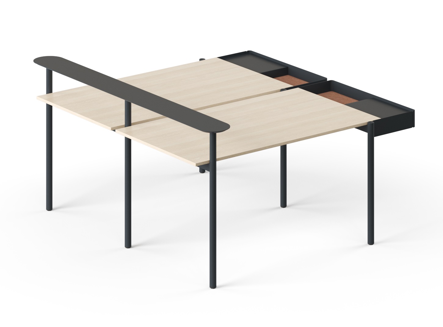 Zedo 2-Desk Office Workstation w/2 Felt-Lined Metal Side Drawers & Side Shelf