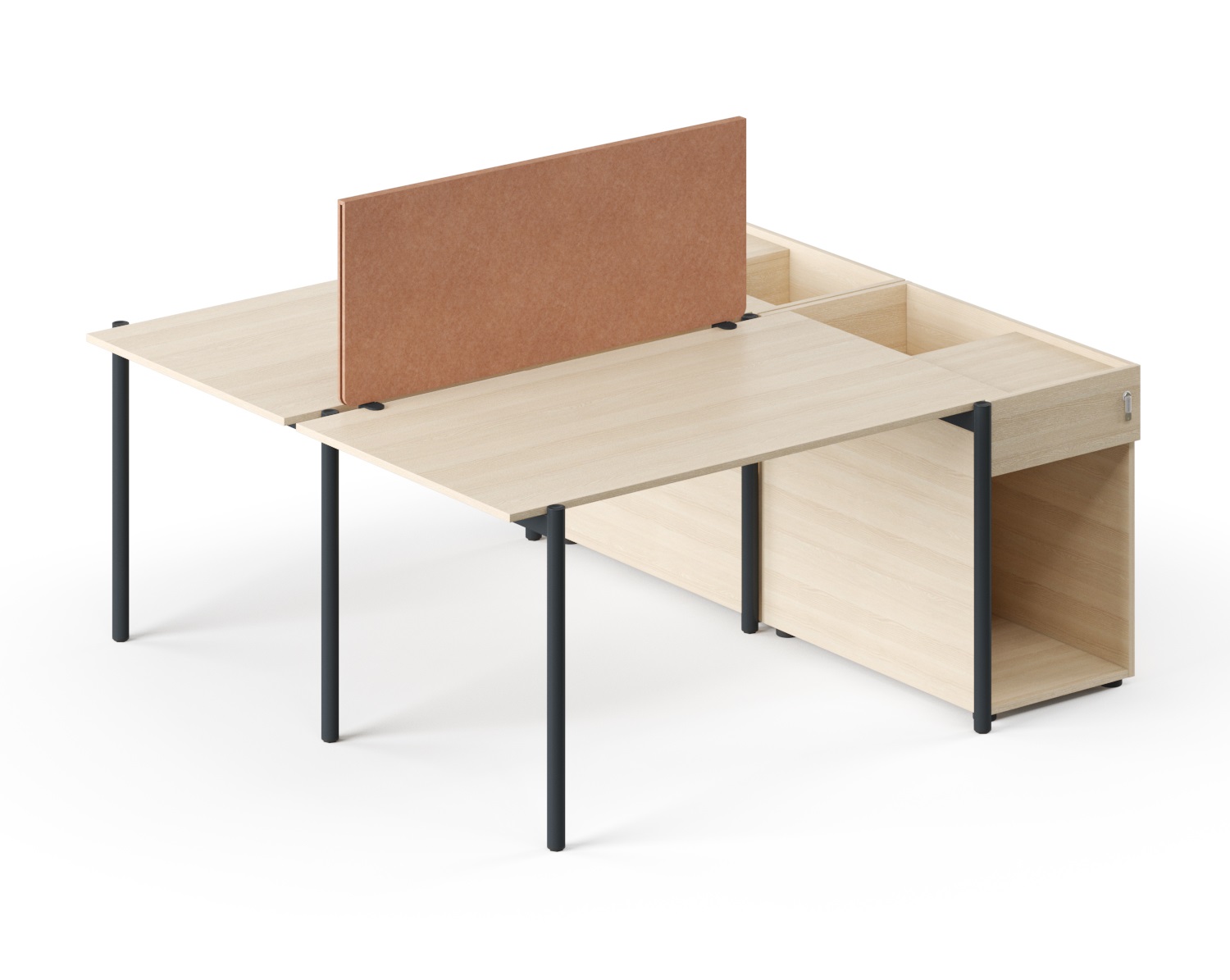 Zedo 2-Desk Office Workstation w/2 Pedestals & Screen