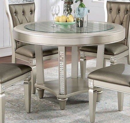 Adelina Mirror/Glass/Wood Round Dining Set