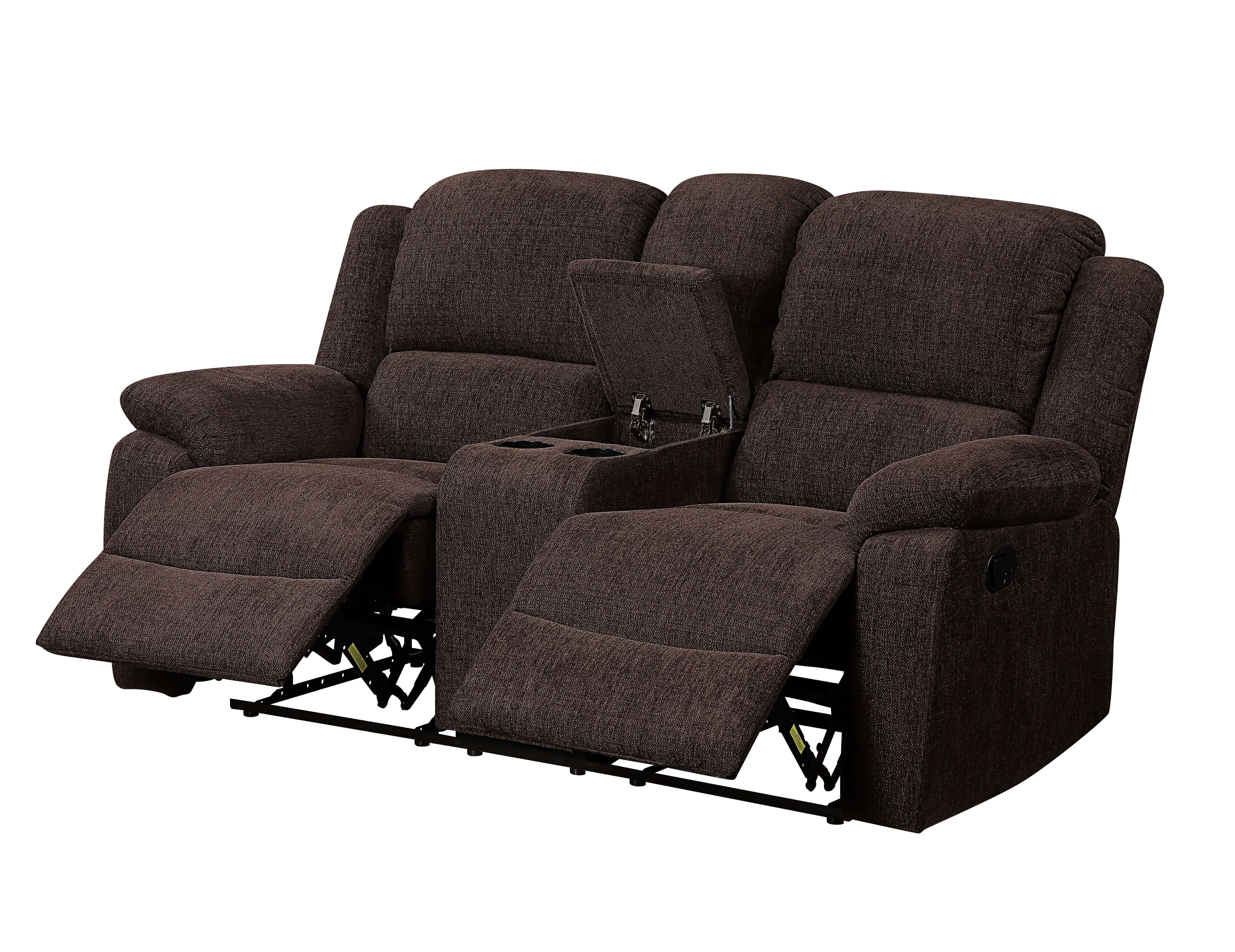 Contemporary Brown Chenille Sofa + Loveseat