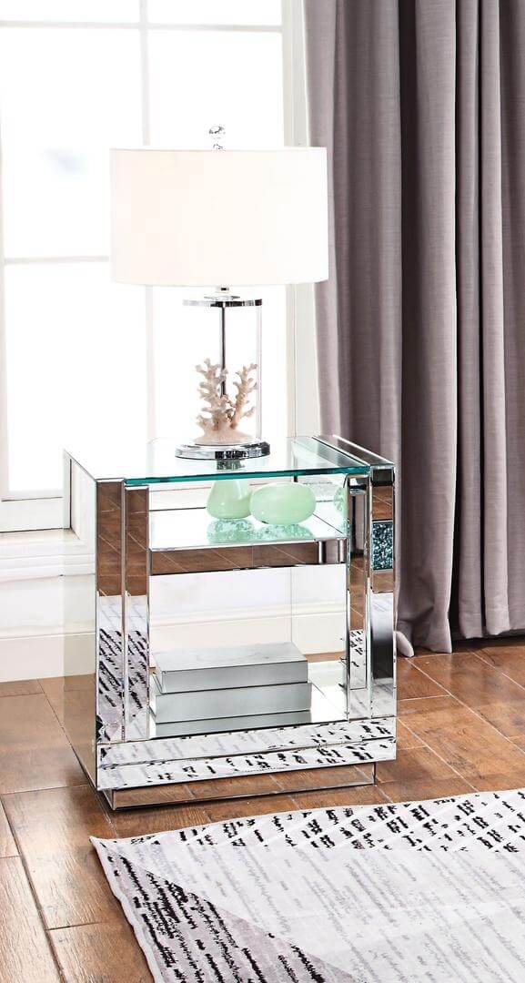 Nysa 81472 Mirrored/Faux Diamonds End Table