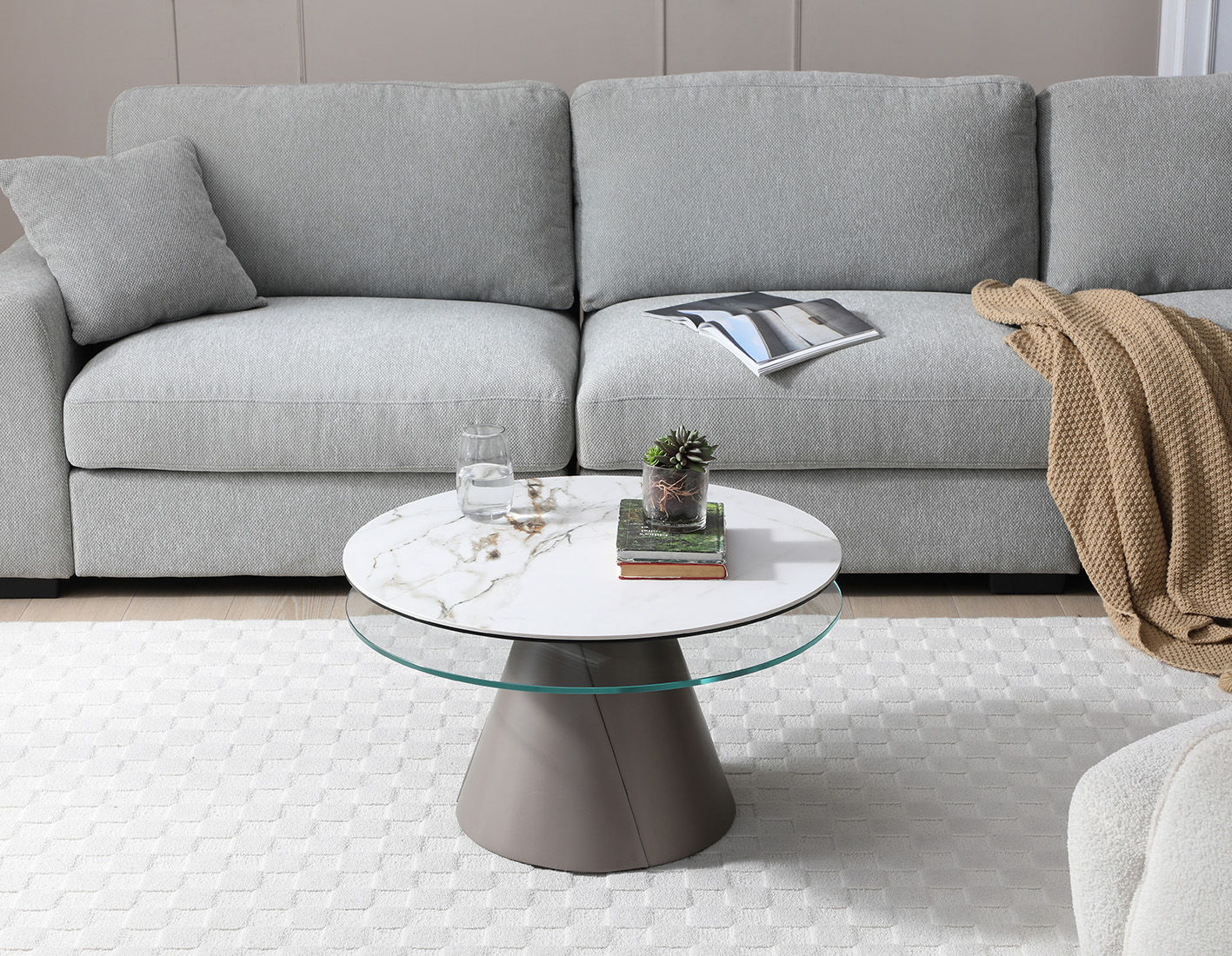Eclipse Glass/Marble Dual Swivel Top Coffee Table