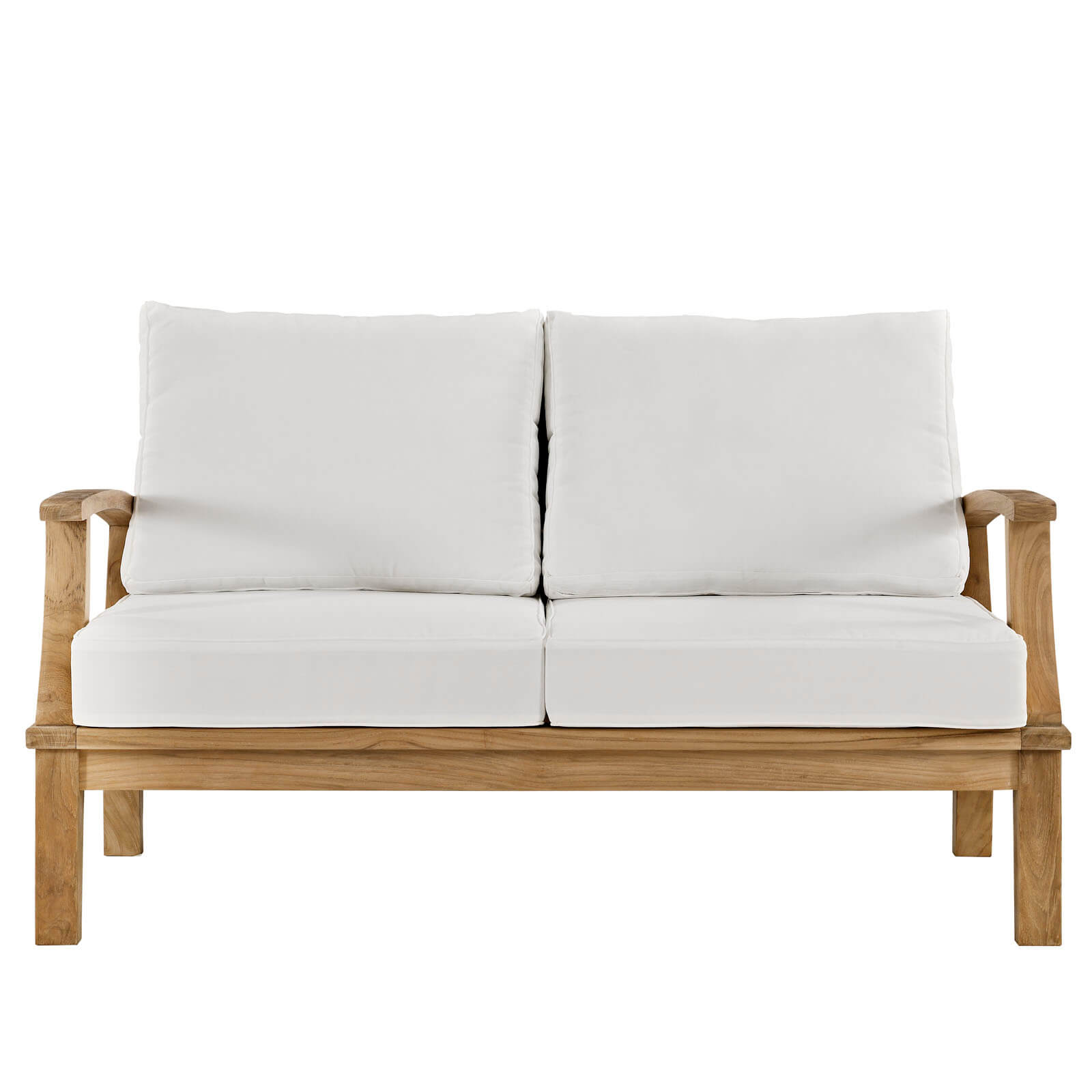 Marina Outdoor Patio Teak Loveseat, Natural + White by Modway Furniture