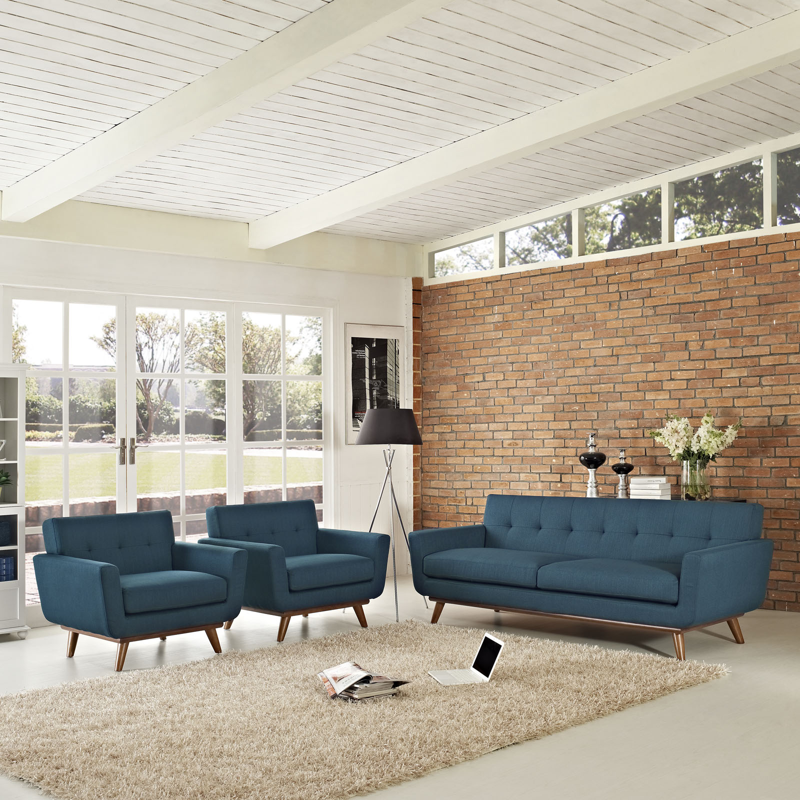Engage Tufted Fabric Armchairs & Sofa (Set of 3)