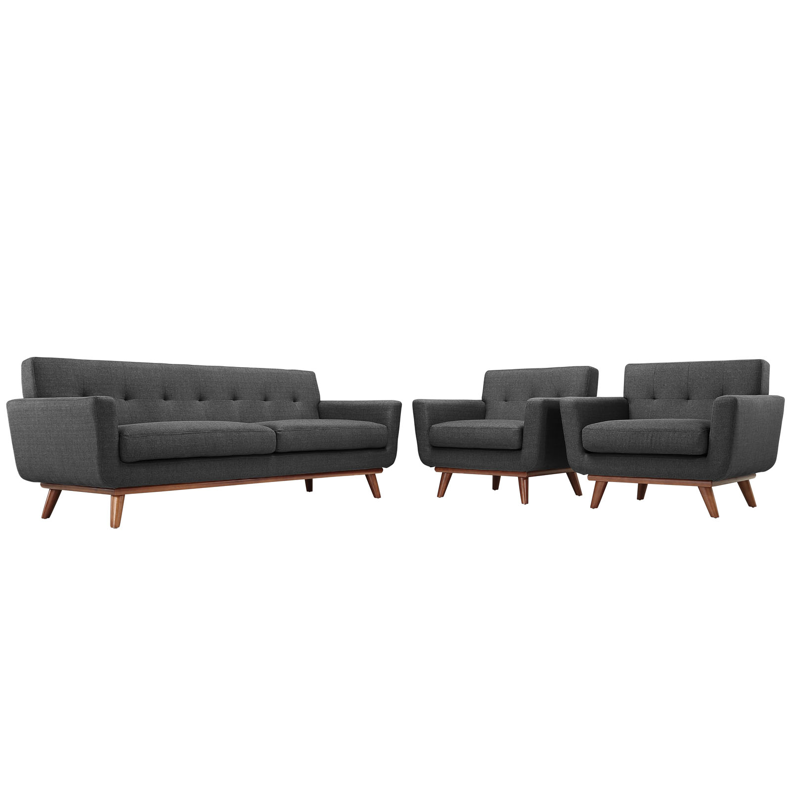 Engage Tufted Fabric Armchairs & Sofa (Set of 3)
