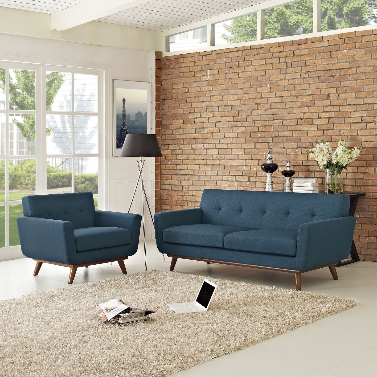 Engage Tufted Fabric Armchair & Loveseat (Set of 2)