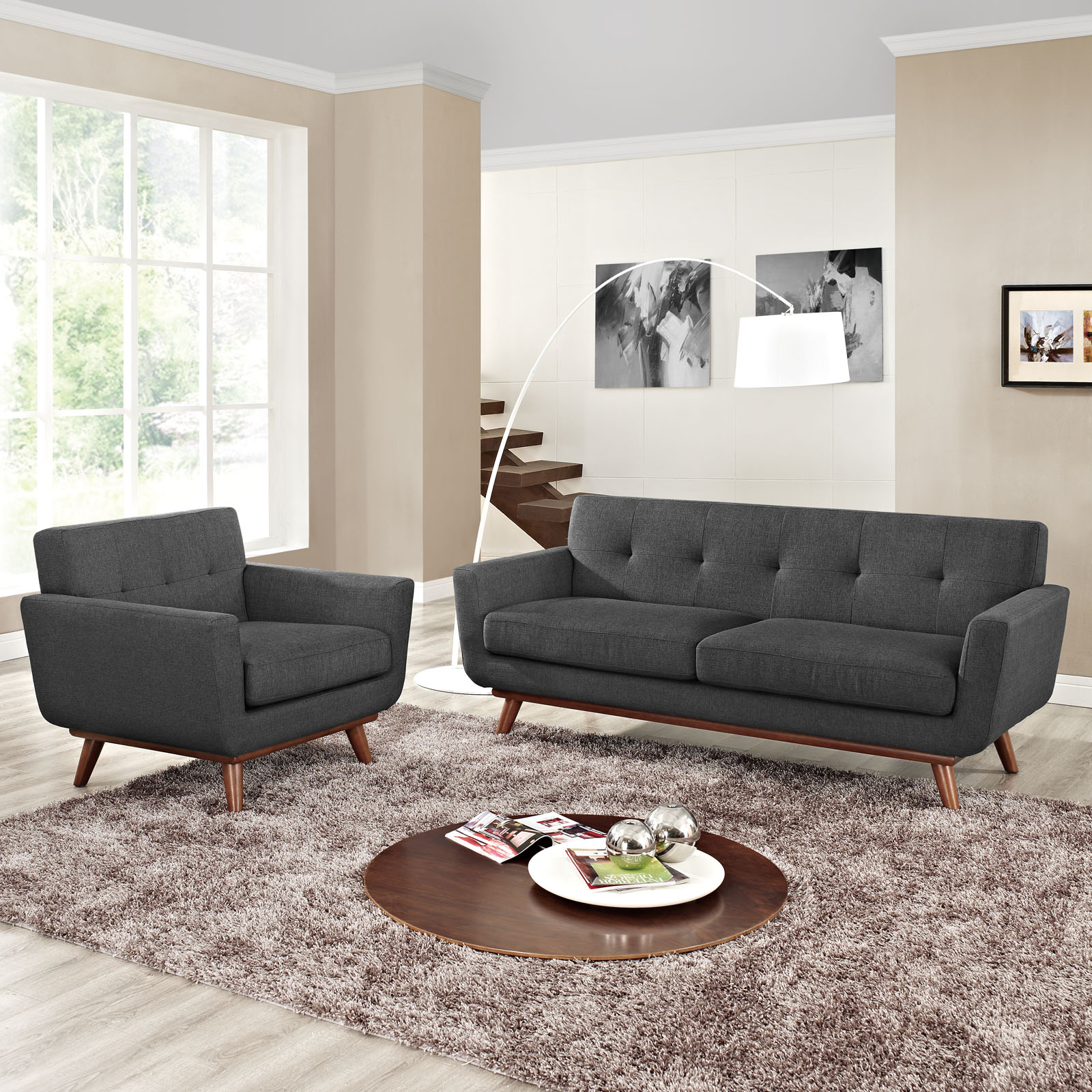 Engage Tufted Fabric Armchair & Loveseat (Set of 2)