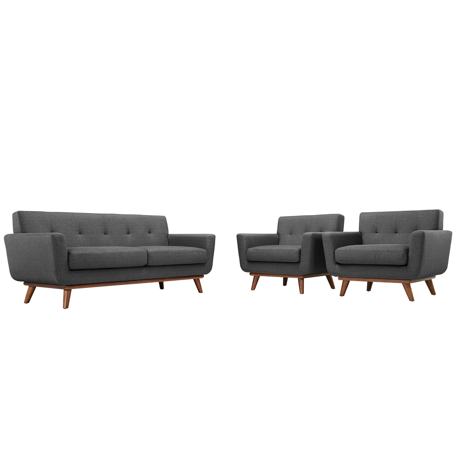 Engage Tufted Fabric Armchairs & Loveseat (Set of 3)