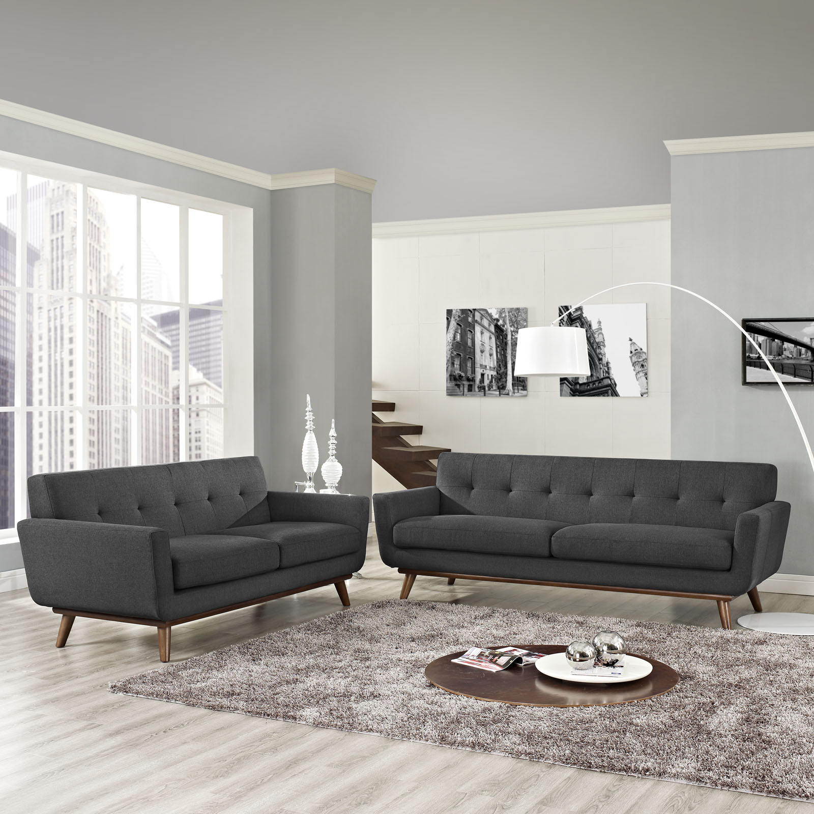 Engage Tufted Fabric Loveseat & Sofa (Set of 2)