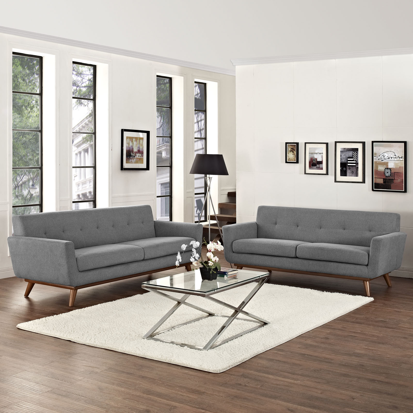 Engage Tufted Fabric Loveseat & Sofa (Set of 2)