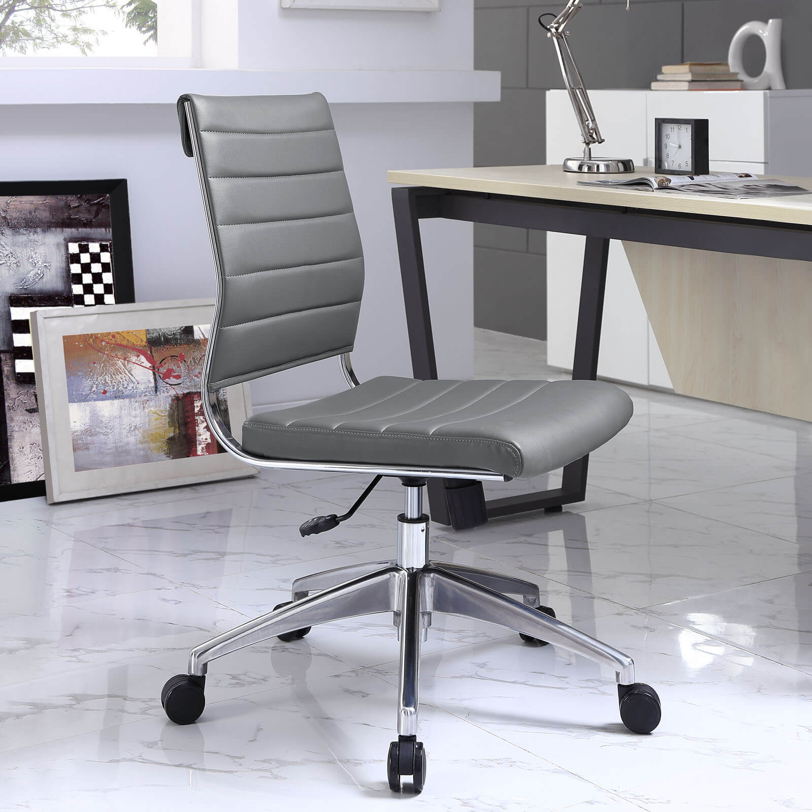 Jive Armless Mid Back Office Chair, Gray by Modway Furniture
