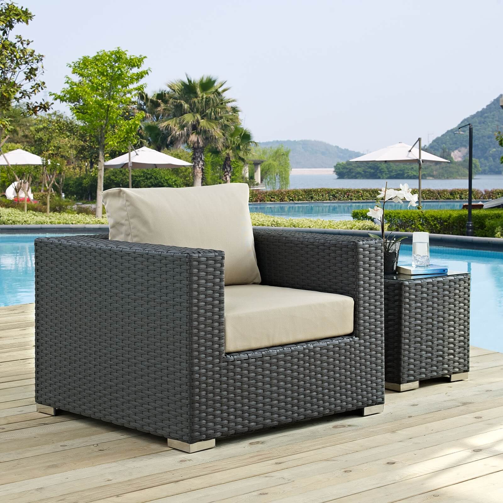 Sojourn Sunbrella/Synthetic Rattan Weave Outdoor Patio Armchair