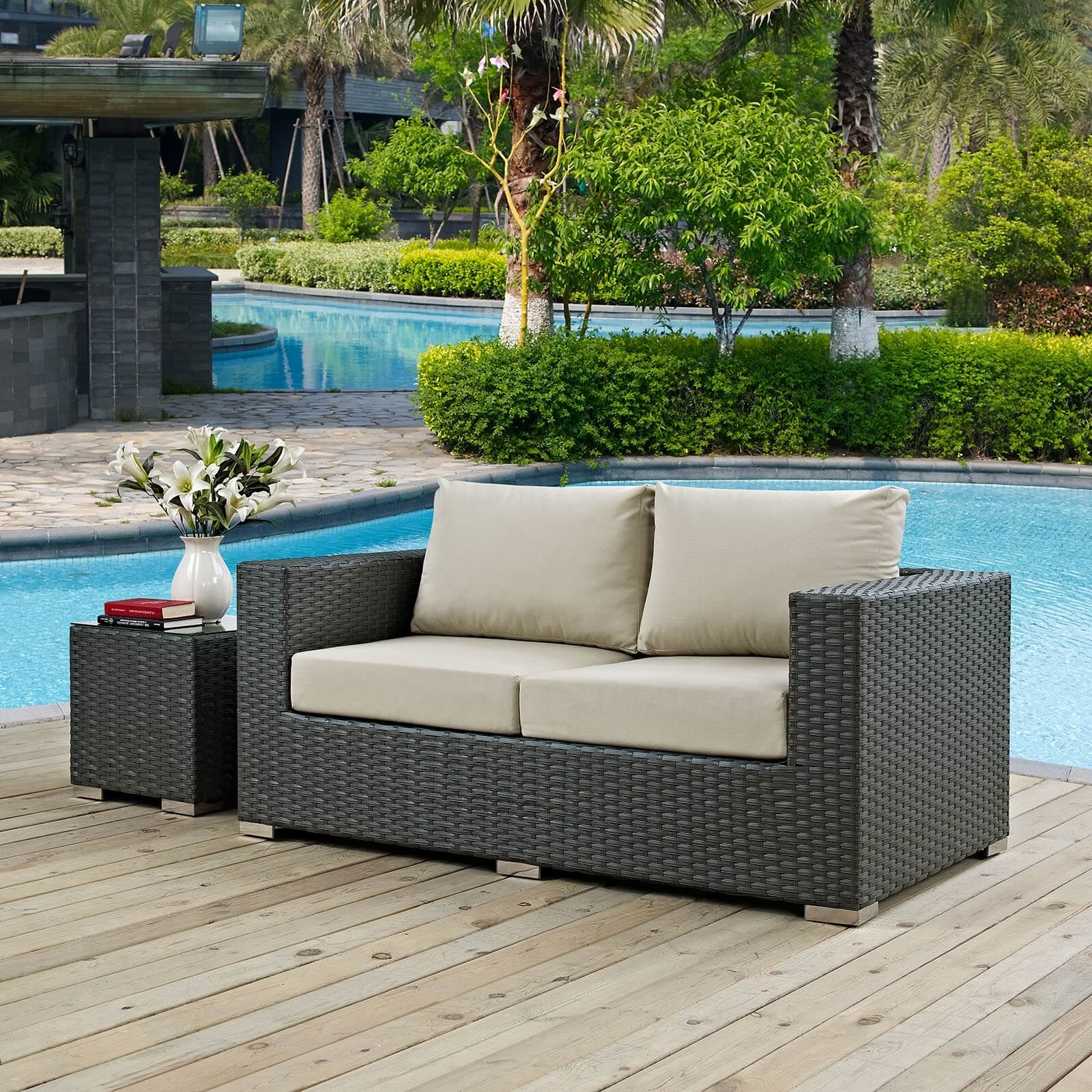 Sojourn Sunbrella/Synthetic Rattan Weave Outdoor Patio Loveseat