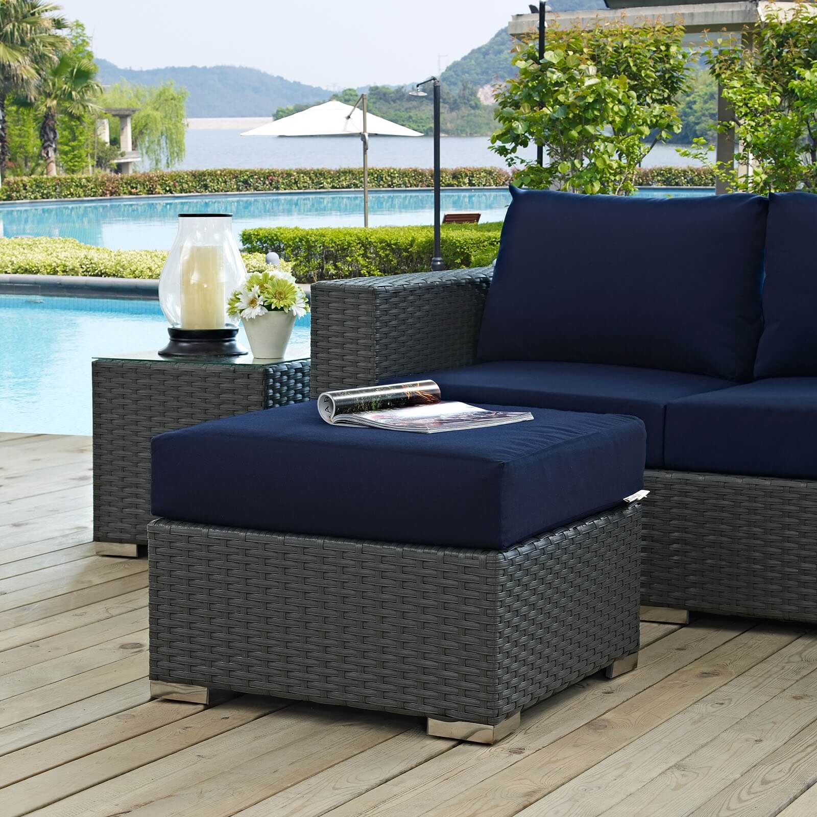 Sojourn Sunbrella/Synthetic Rattan Weave Outdoor Patio Ottoman