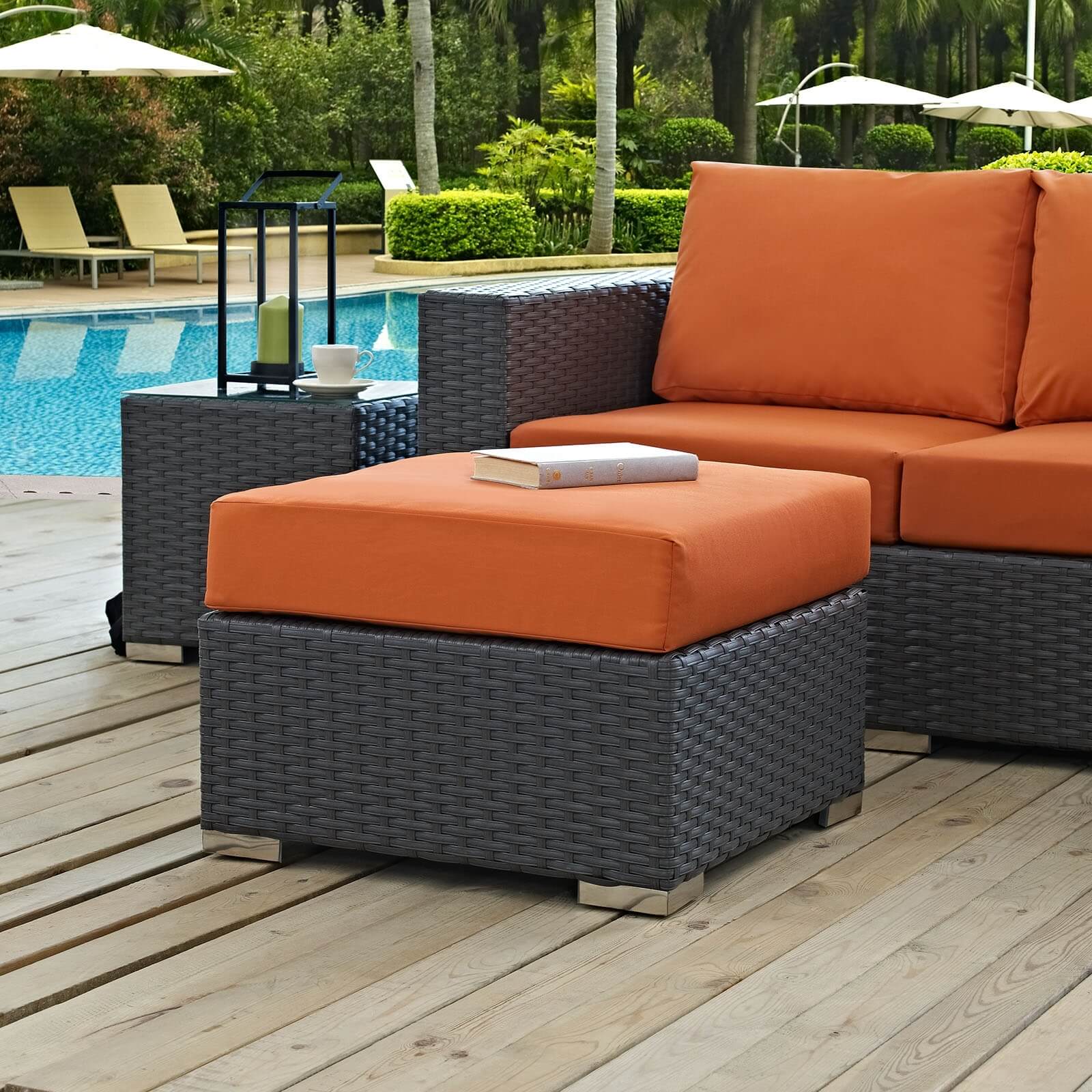 Sojourn Sunbrella/Synthetic Rattan Weave Outdoor Patio Ottoman