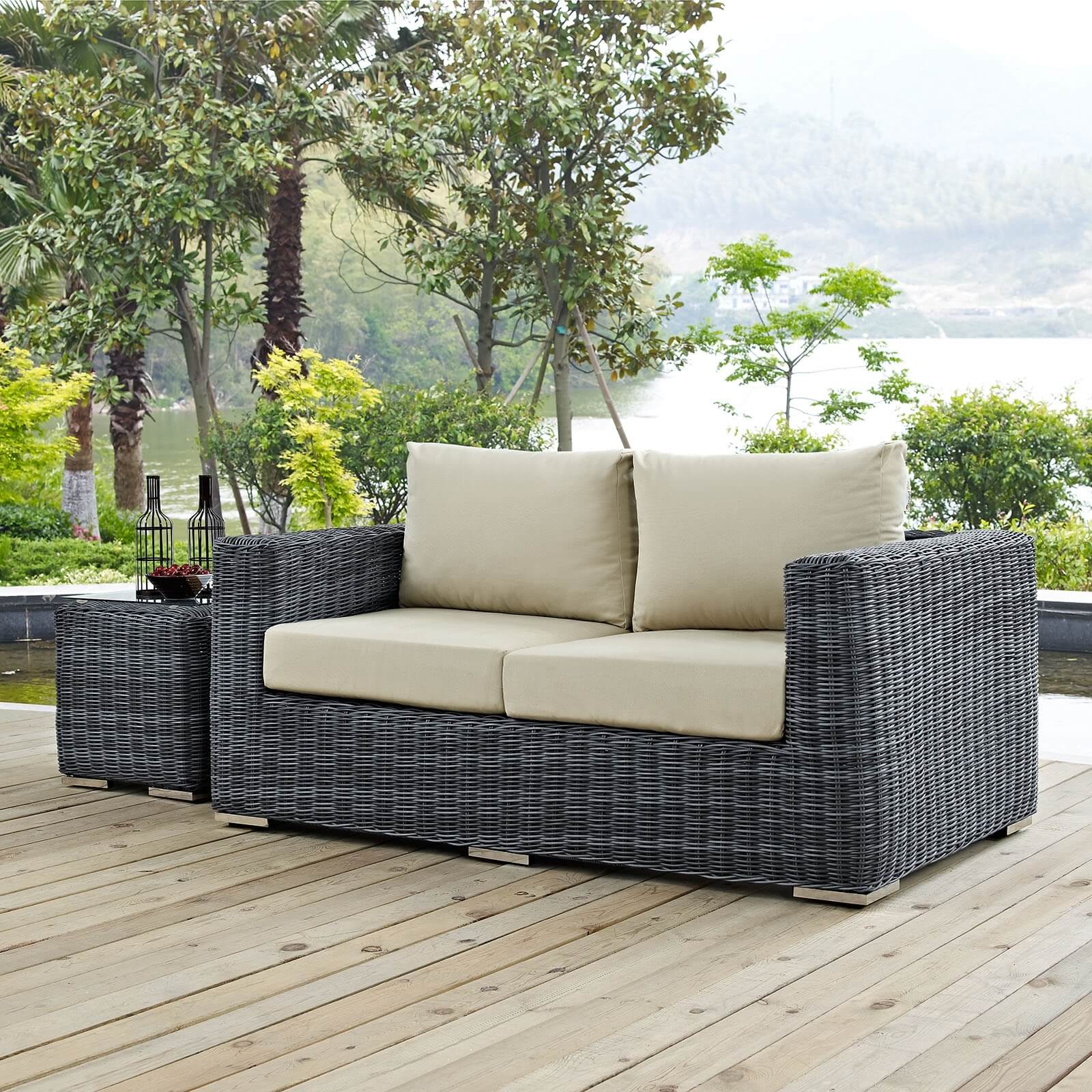 Summon Sunbrella/Synthetic Rattan Weave Outdoor Patio Loveseat