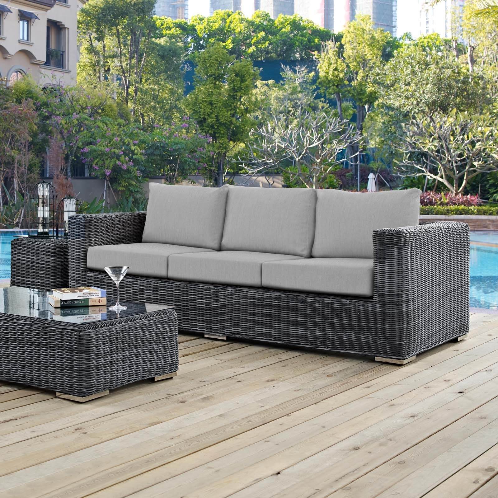 Summon Outdoor Patio Sunbrella/Synthetic Rattan Weave Sofa