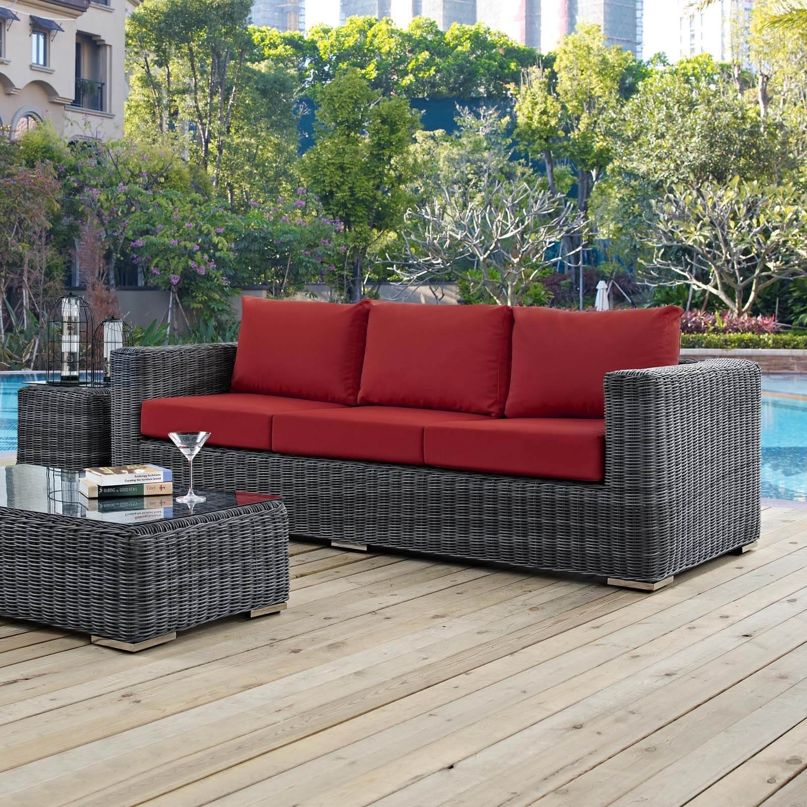Summon Outdoor Patio Sunbrella/Synthetic Rattan Weave Sofa