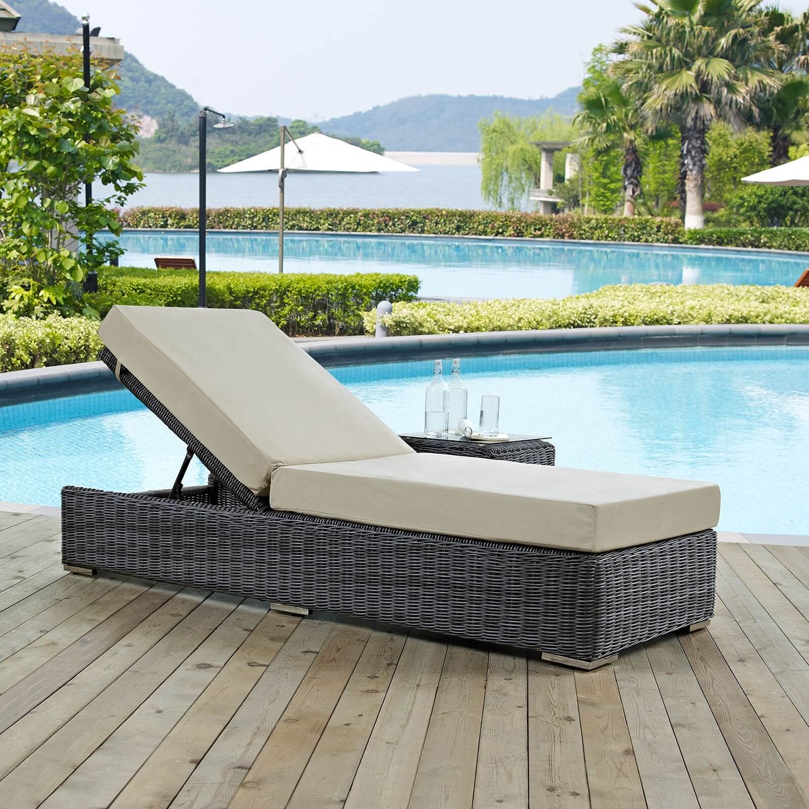 Summon Sunbrella/Synthetic Rattan Weave Outdoor Patio Chaise Lounge