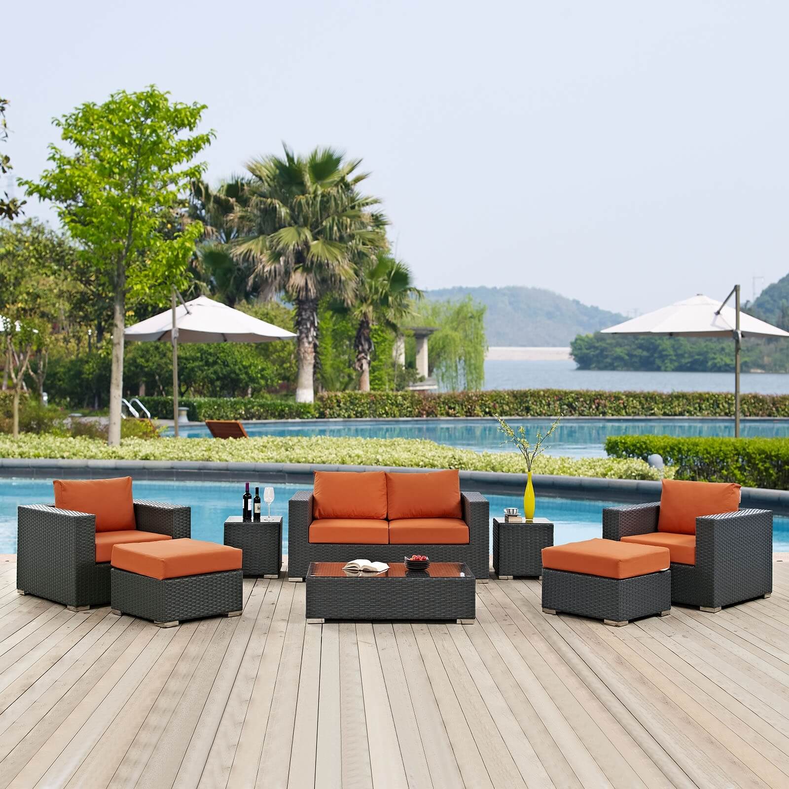 Sojourn 8-Pc Sunbrella/Synthetic Rattan Weave Outdoor Patio Sectional Set